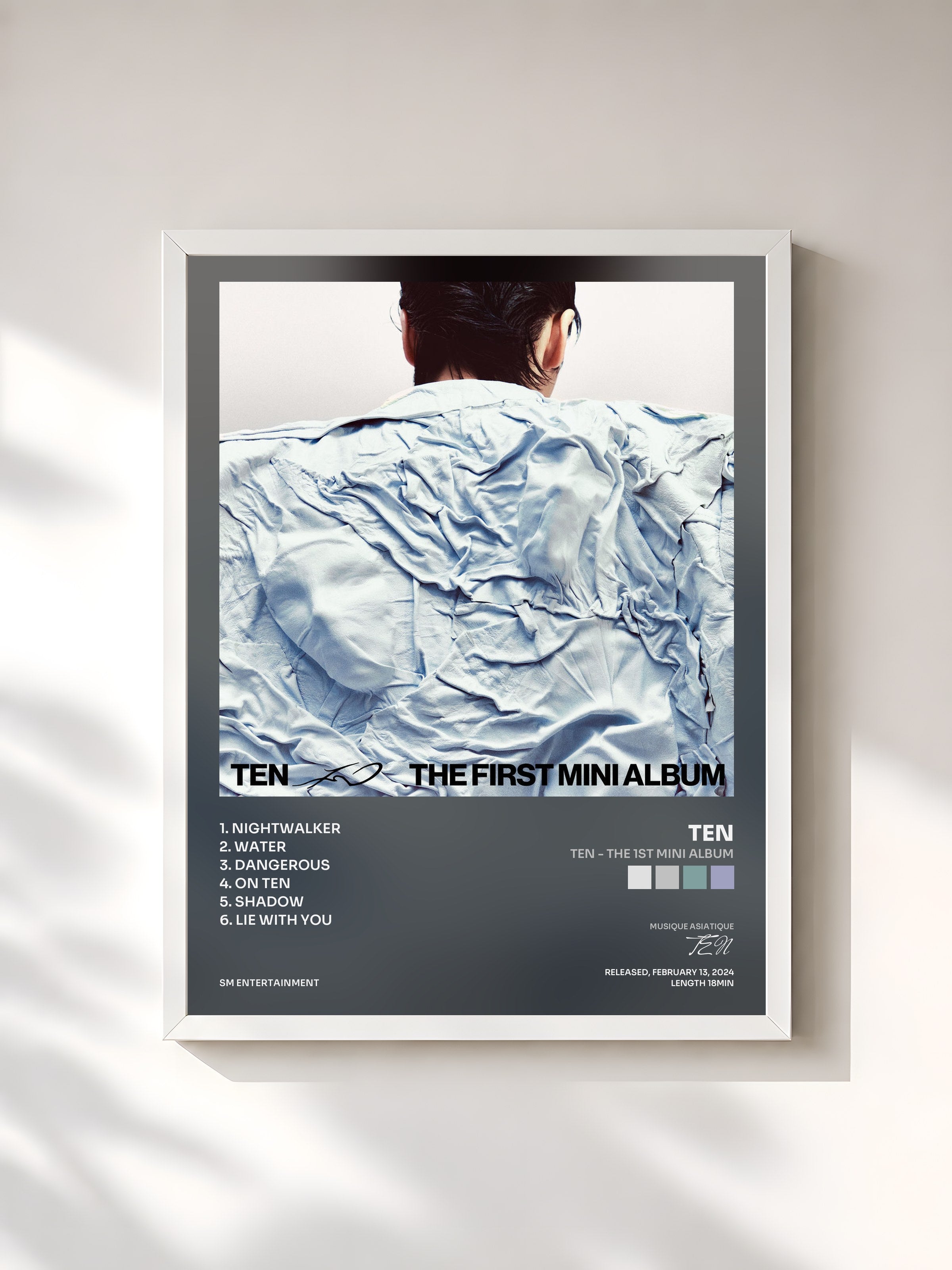 #blanc Tableau de l'album TEN - The 1st Mini Album de TEN, cadre blanc, imprimé et encadré en France