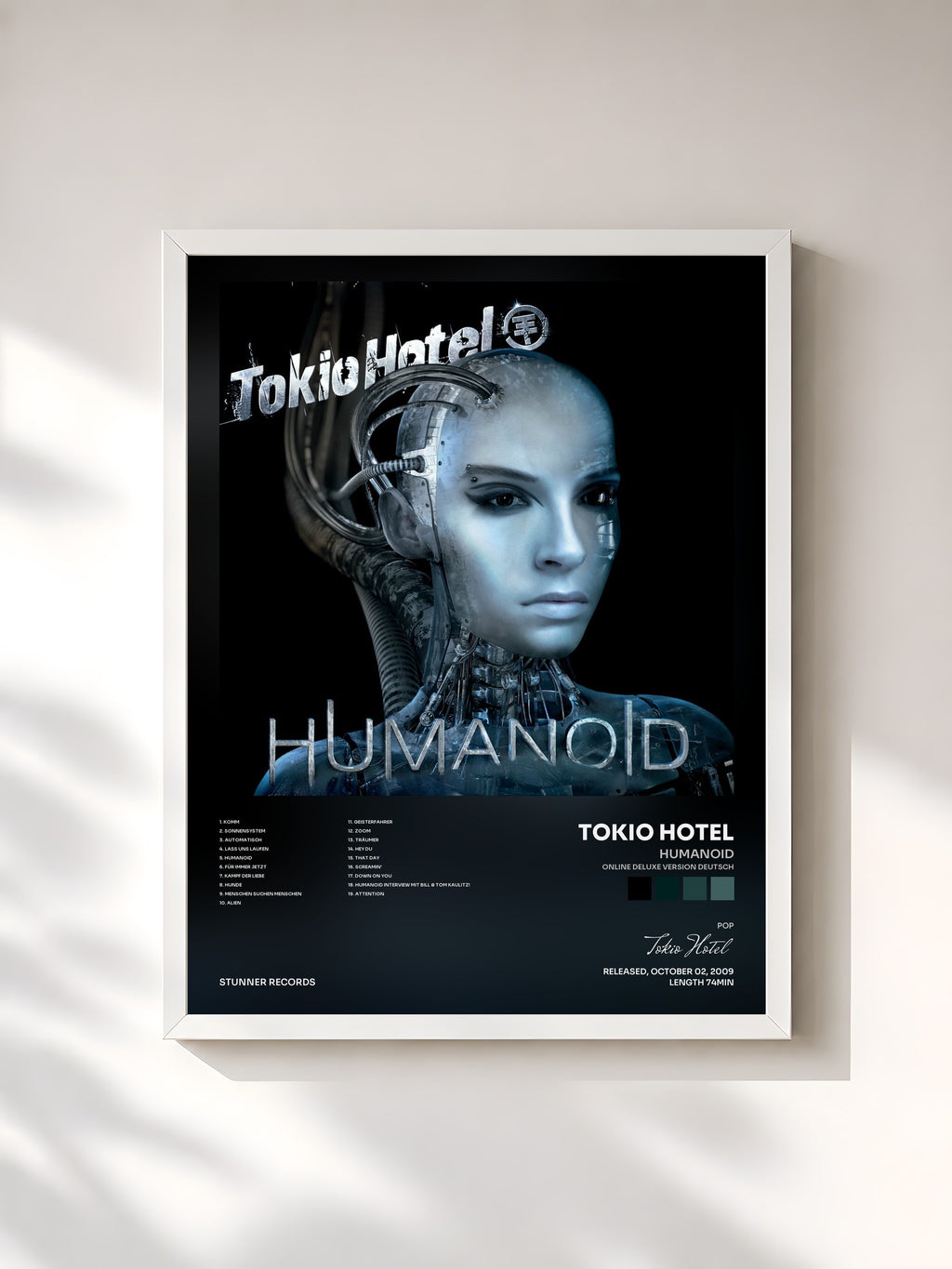 #blanc Humanoid (Online Deluxe Version Deutsch) by Tokio Hotel as a framed art print, white frame, printed and framed in France