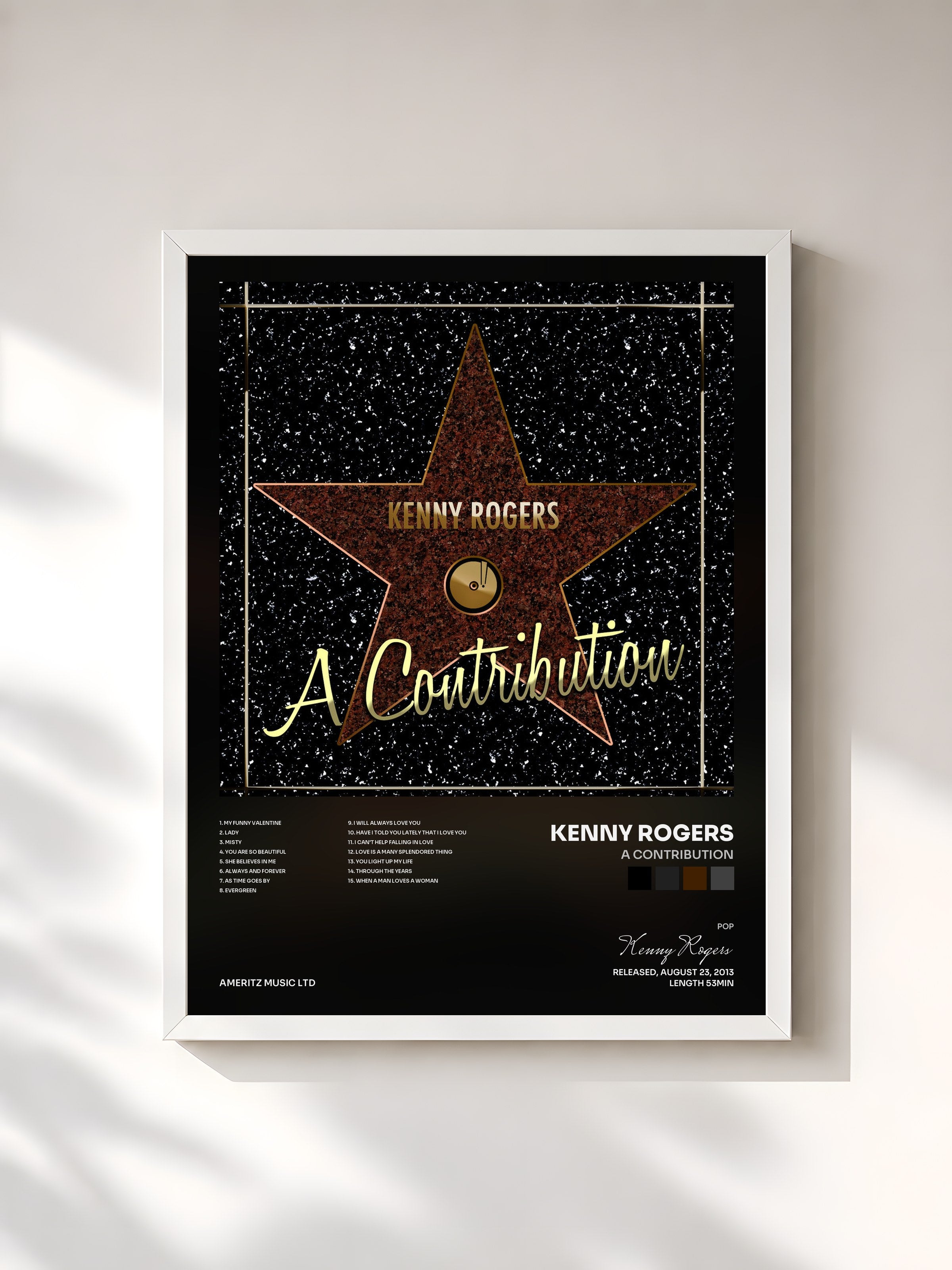 #blanc Tableau de l'album A Contribution de Kenny Rogers, cadre blanc, imprimé et encadré en France