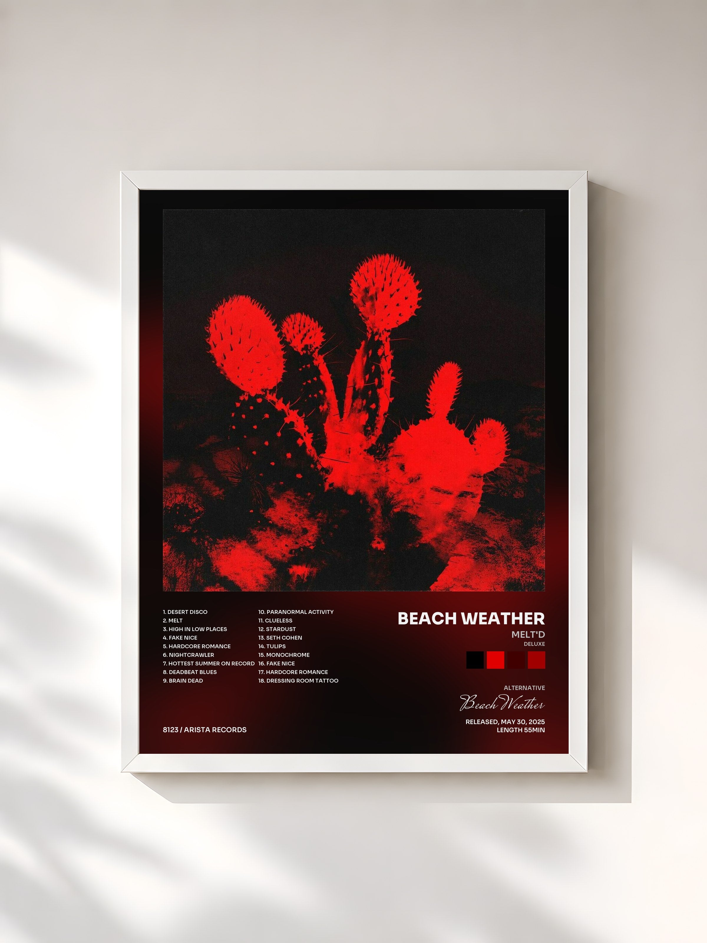 #blanc Tableau de l'album Melt'd (deluxe) de Beach Weather, cadre blanc, imprimé et encadré en France