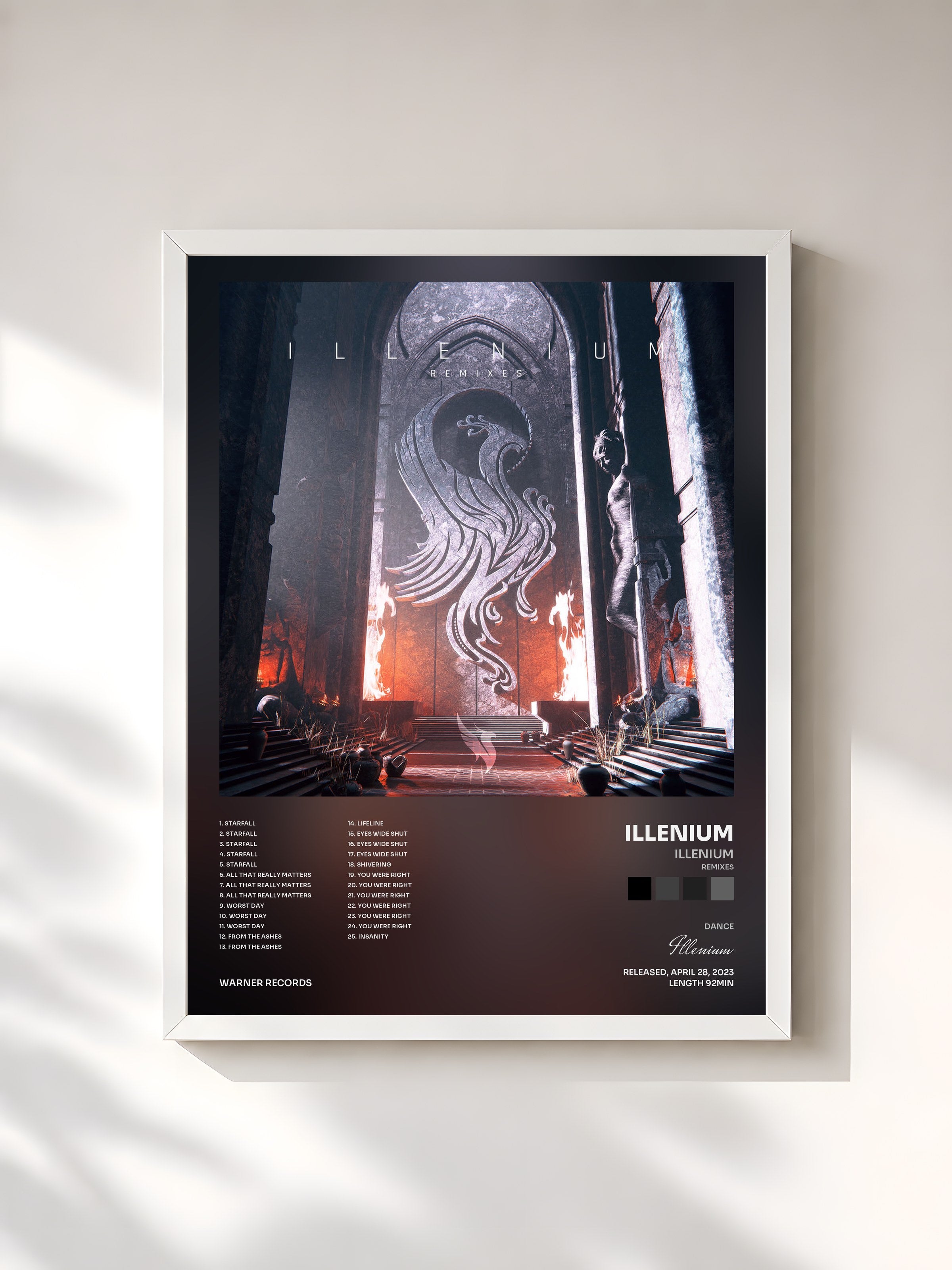 #blanc Tableau de l'album ILLENIUM (Remixes) de Illenium, cadre blanc, imprimé et encadré en France