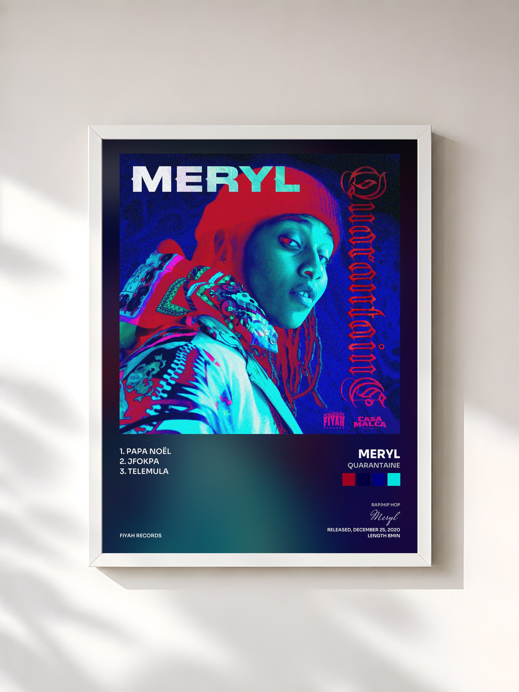 #blanc Tableau de l'album Quarantaine de Meryl, cadre blanc, imprimé et encadré en France