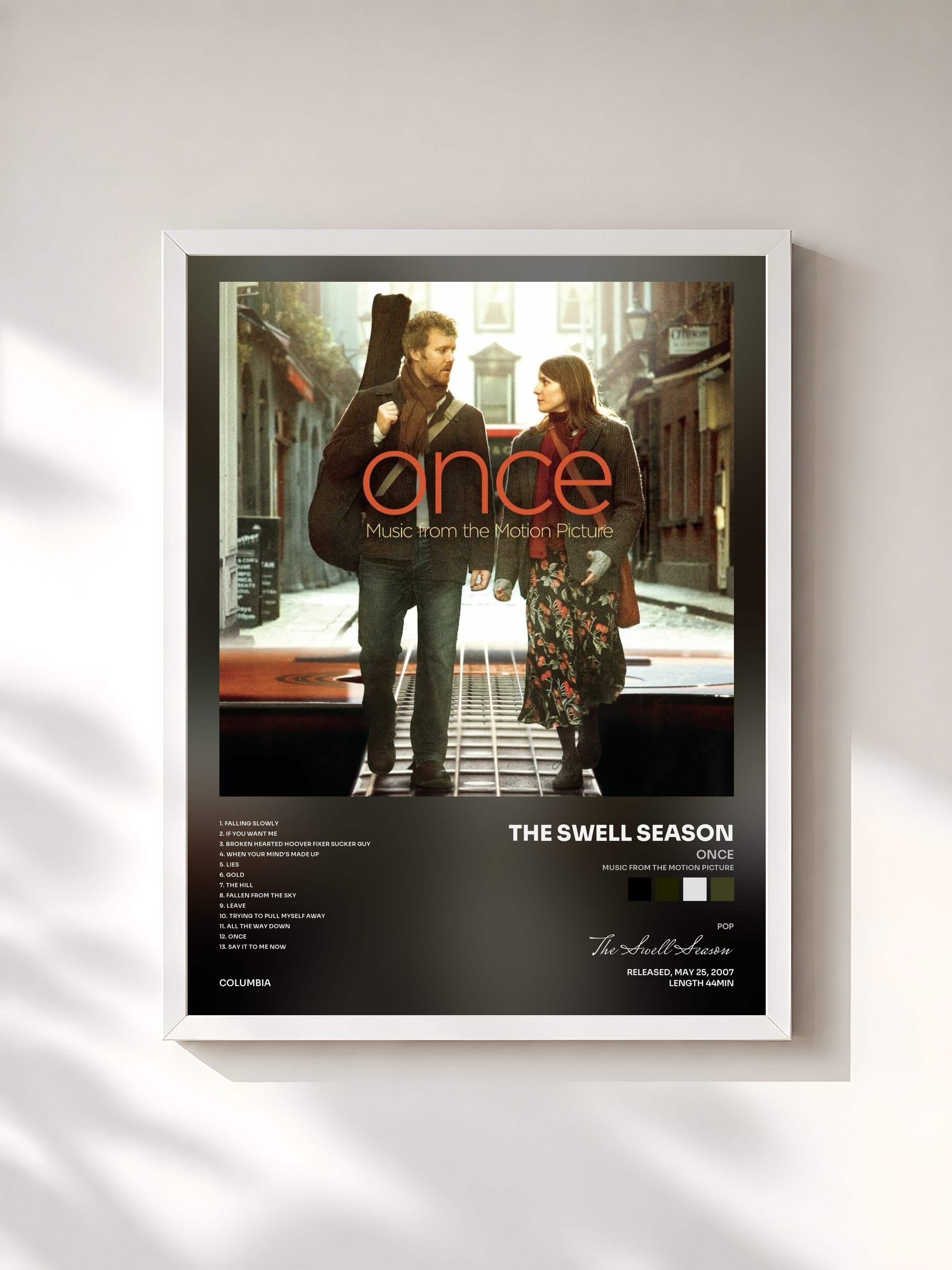 #blanc Tableau de l'album Once (Music From The Motion Picture) de The Swell Season, cadre blanc, imprimé et encadré en France