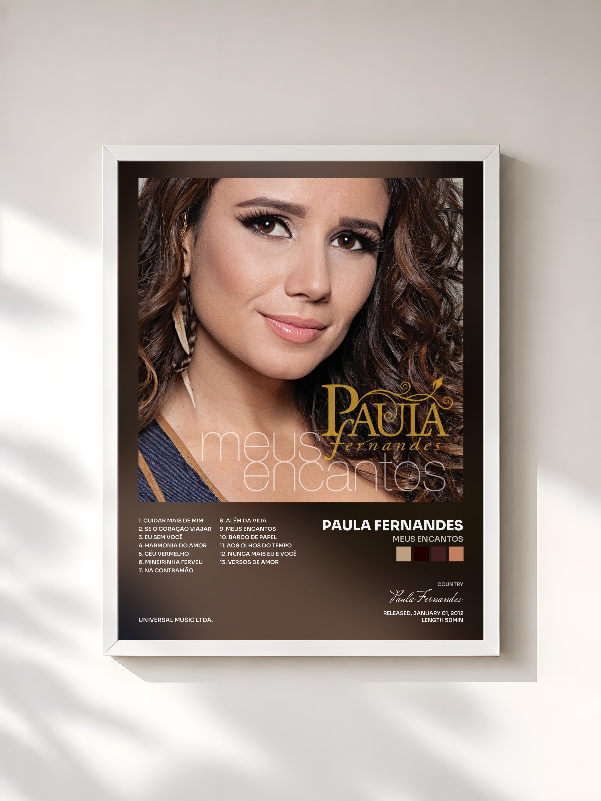 #blanc Tableau de l'album Meus Encantos de Paula Fernandes, cadre blanc, imprimé et encadré en France