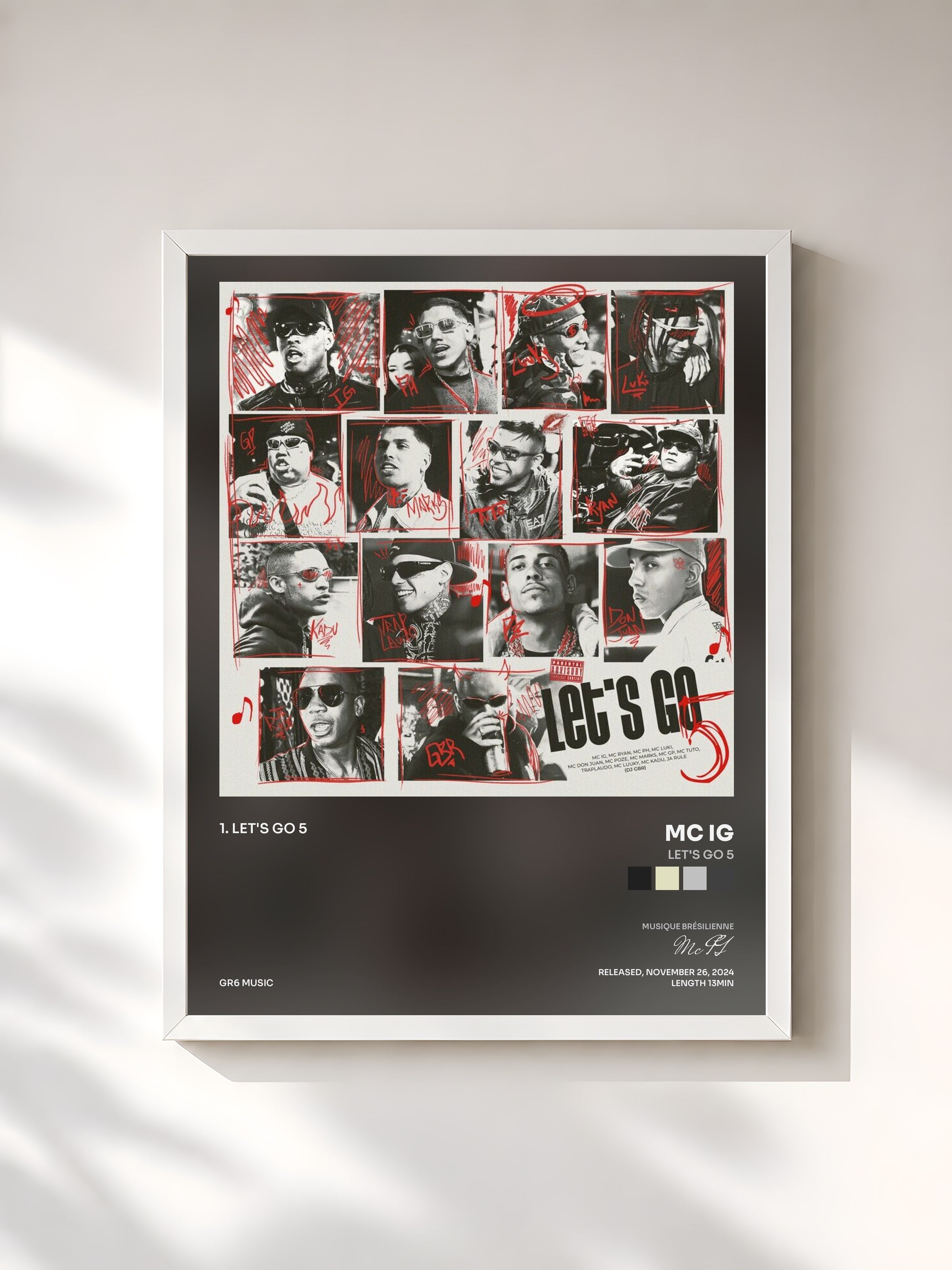 #blanc Tableau de l'album Let's Go 5 de Mc IG, cadre blanc, imprimé et encadré en France