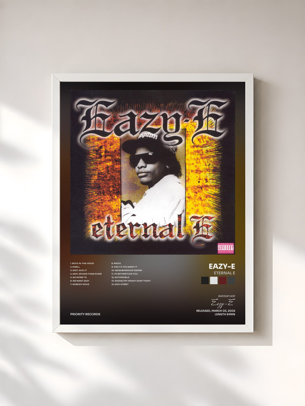 #blanc Tableau de l'album Eternal E de Eazy-E, cadre blanc, imprimé et encadré en France