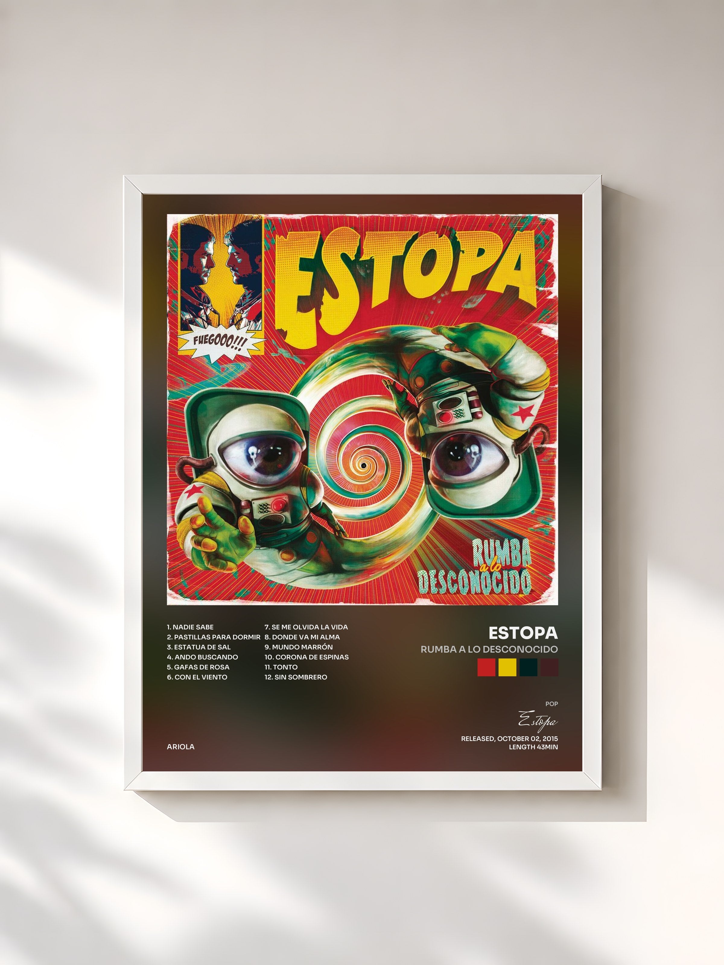 #blanc Tableau de l'album Rumba a Lo Desconocido de Estopa, cadre blanc, imprimé et encadré en France