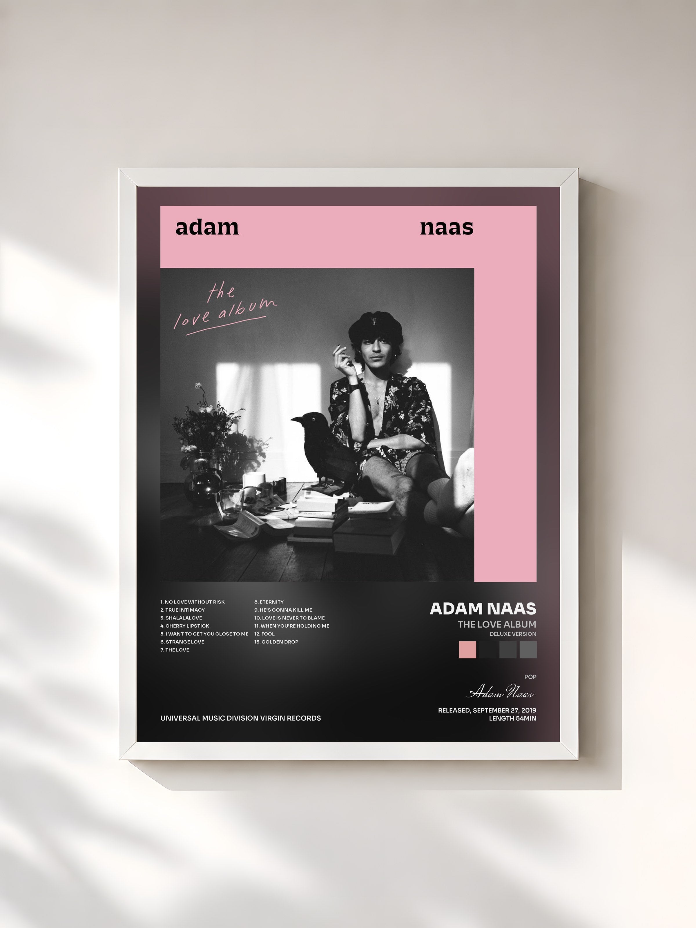 #blanc Tableau de l'album The Love Album (Deluxe version) de Adam Naas, cadre blanc, imprimé et encadré en France