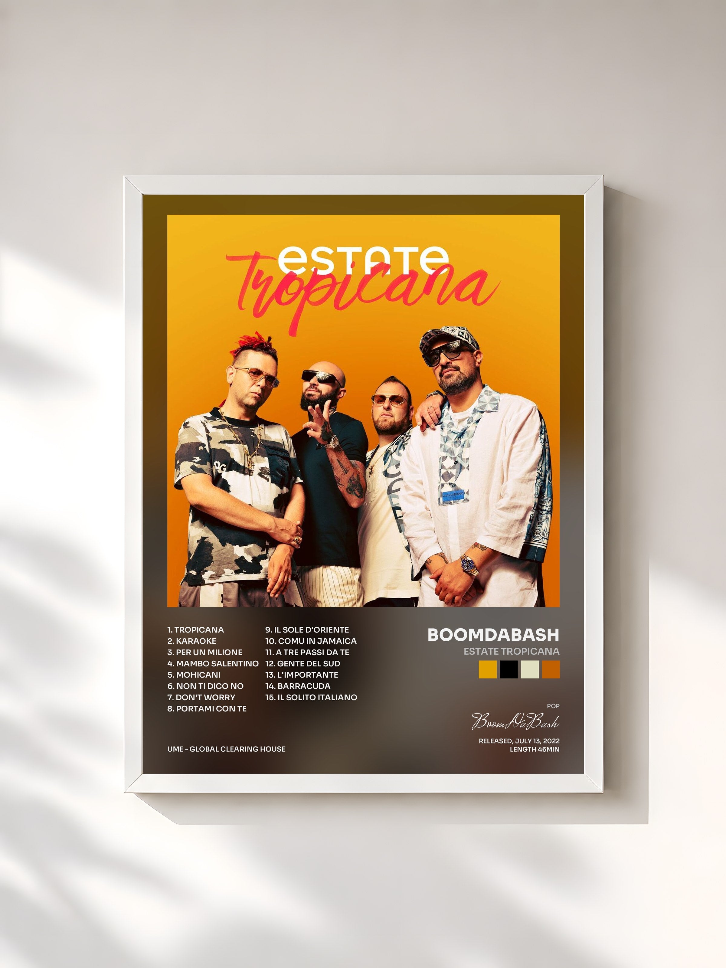 #blanc Tableau de l'album Estate Tropicana de BoomDaBash, cadre blanc, imprimé et encadré en France