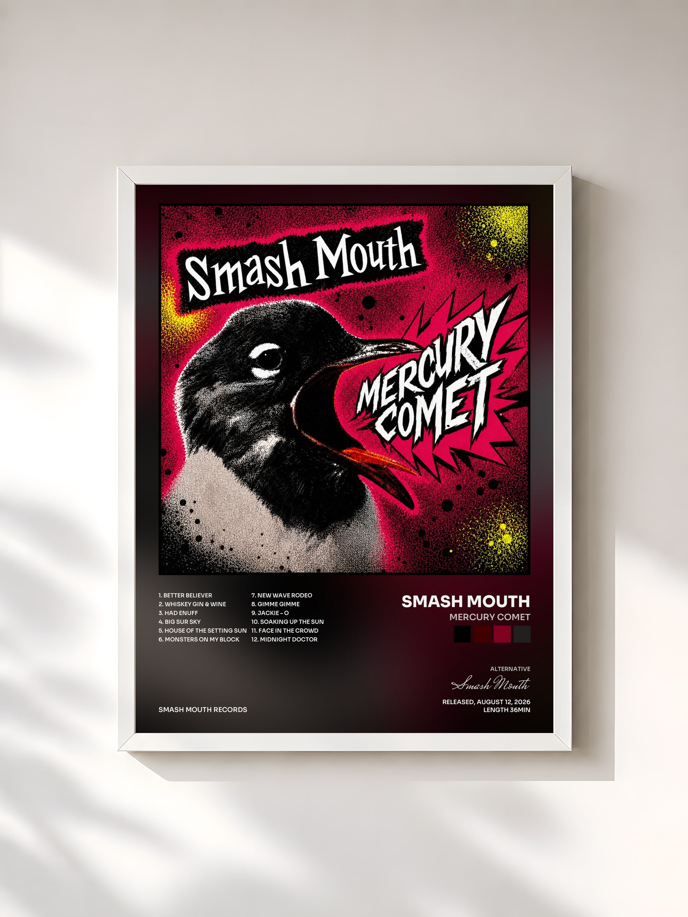 #blanc Tableau de l'album Mercury Comet de Smash Mouth, cadre blanc, imprimé et encadré en France