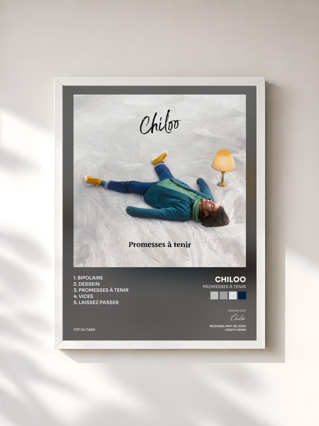 #blanc Promesses à tenir de Chiloo en lámina enmarcada, marco blanco, impresa y enmarcada en Francia