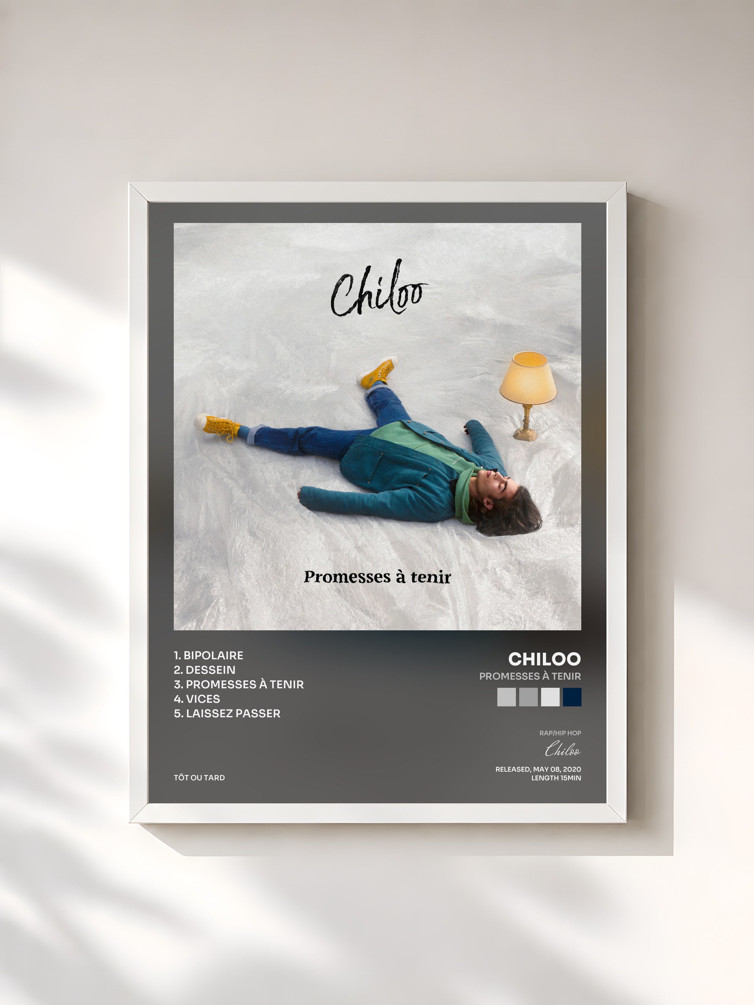#blanc Tableau de l'album Promesses à tenir de Chiloo, cadre blanc, imprimé et encadré en France