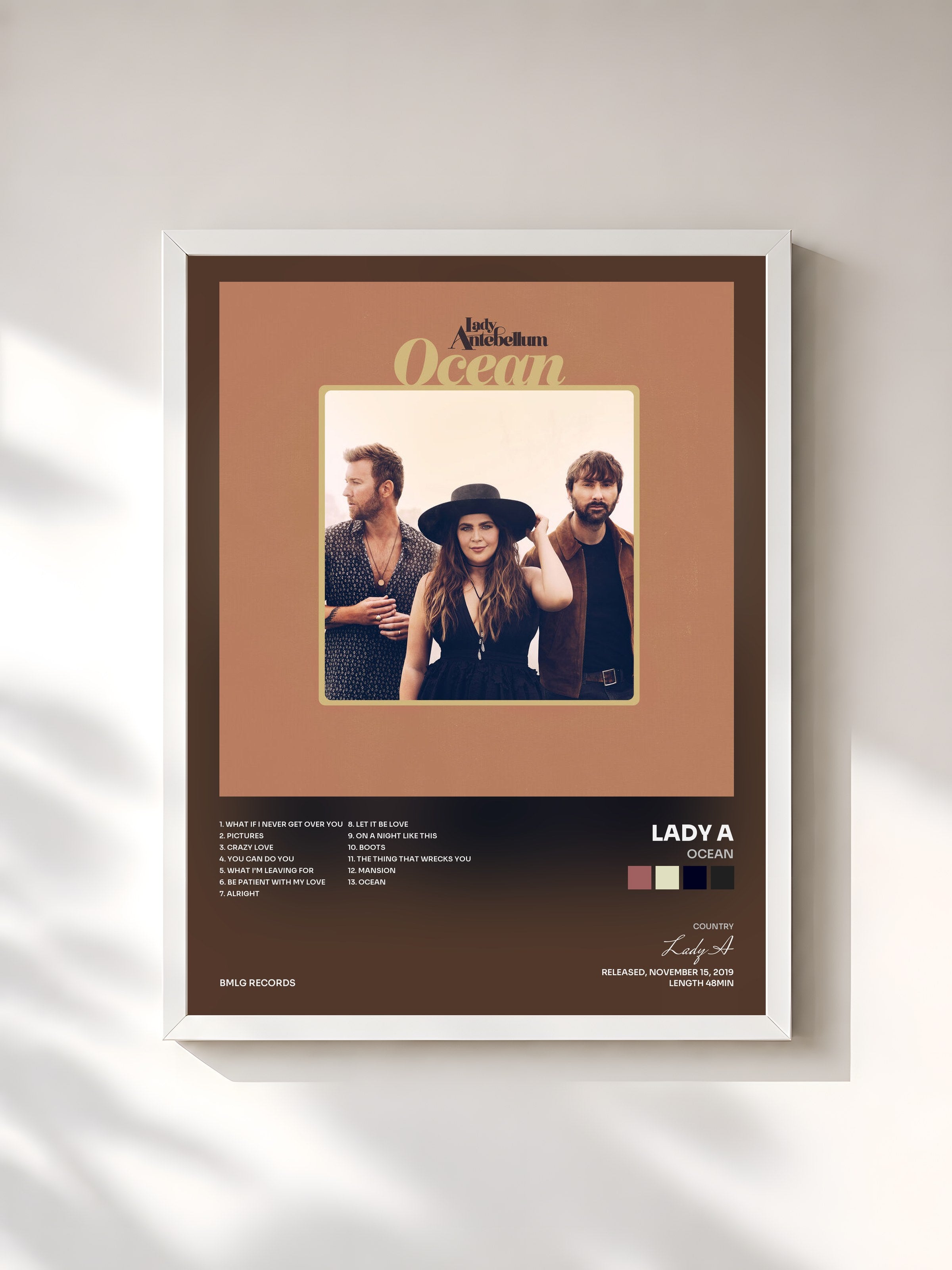 #blanc Tableau de l'album Ocean de Lady A, cadre blanc, imprimé et encadré en France