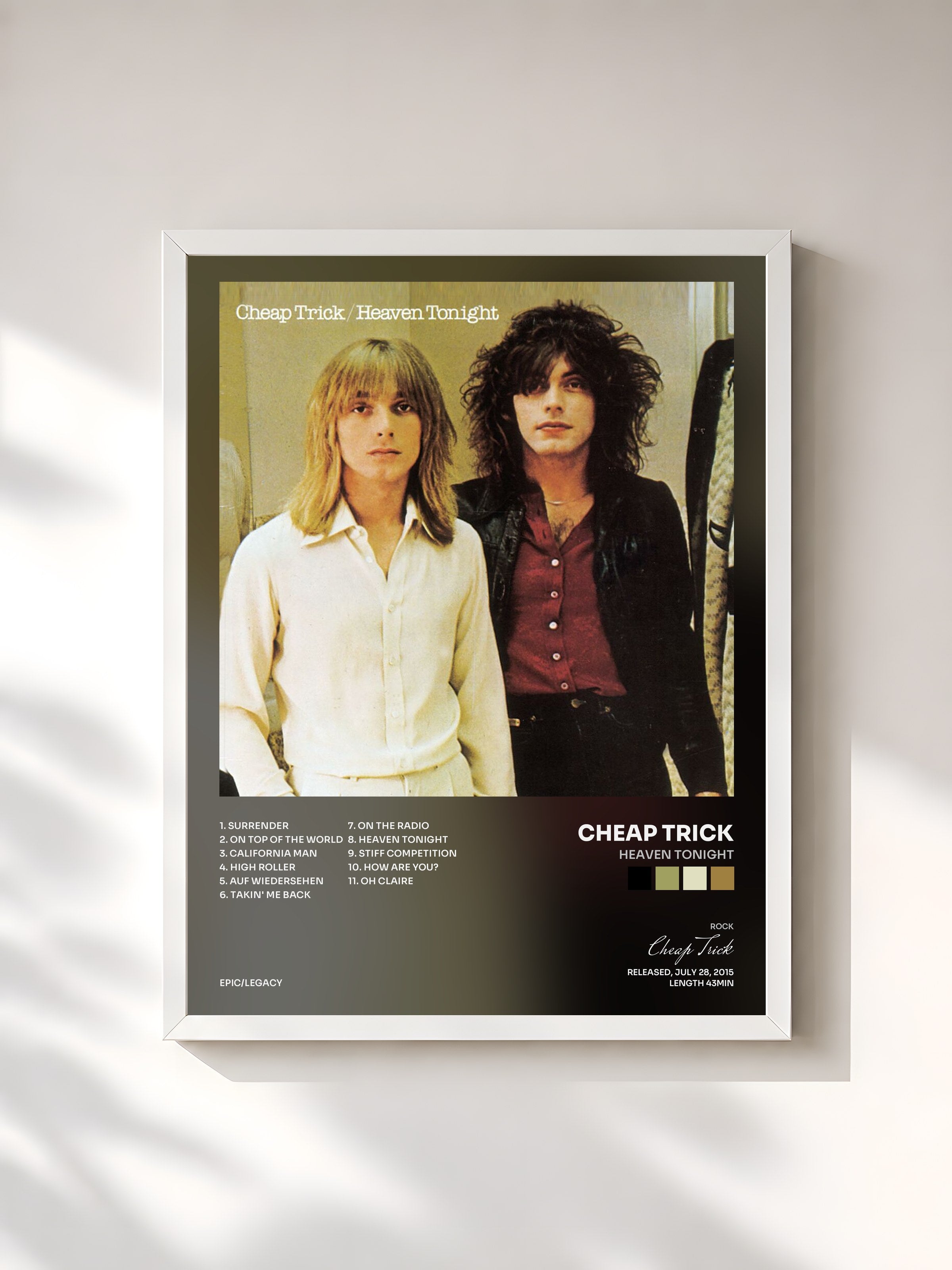 #blanc Tableau de l'album Heaven Tonight de Cheap Trick, cadre blanc, imprimé et encadré en France