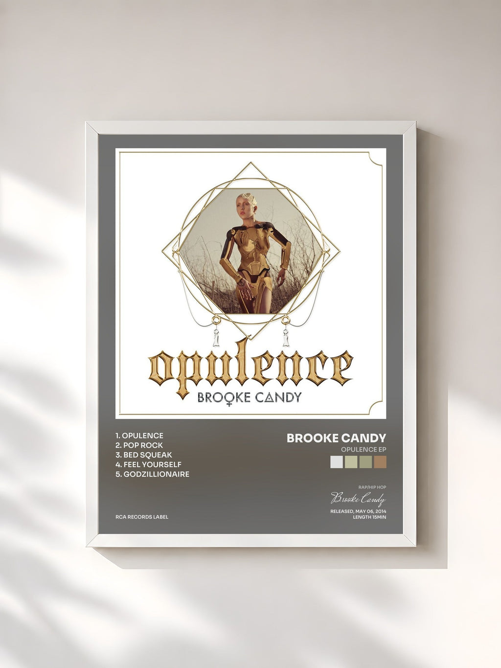 #blanc Tableau de l'album Opulence EP de Brooke Candy, cadre blanc, imprimé et encadré en France