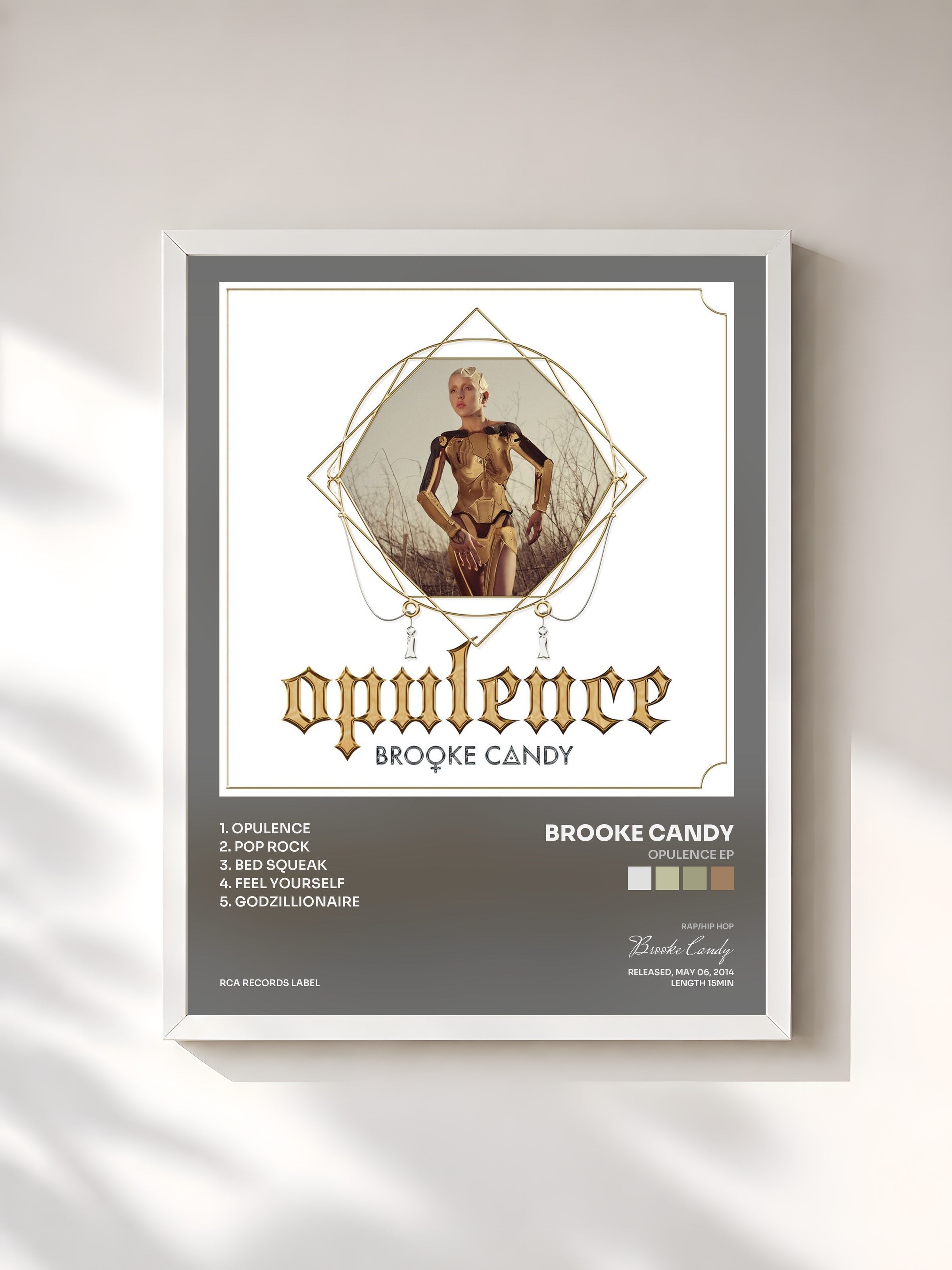 #blanc Tableau de l'album Opulence EP de Brooke Candy, cadre blanc, imprimé et encadré en France
