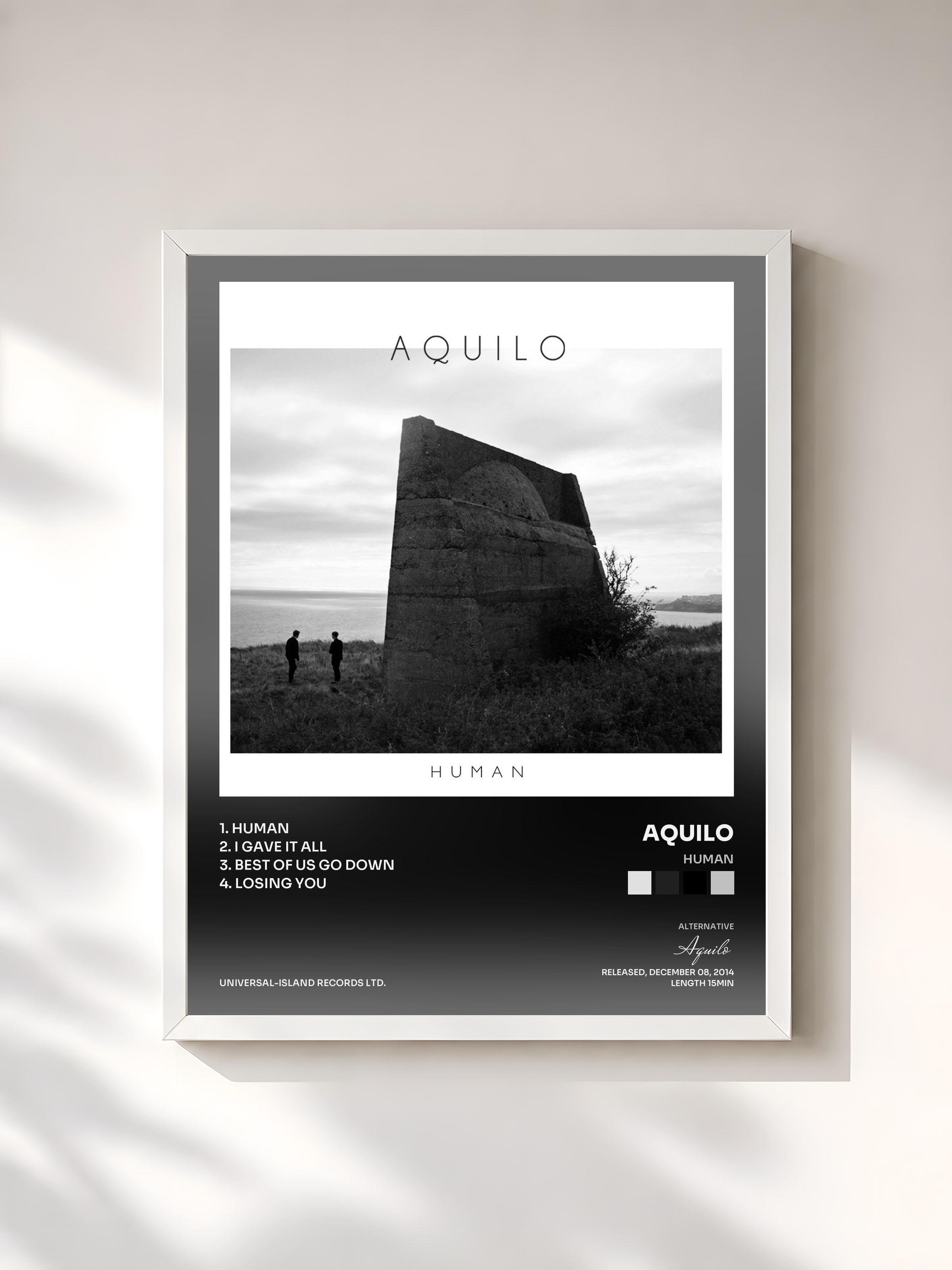 #blanc Tableau de l'album Human de Aquilo, cadre blanc, imprimé et encadré en France