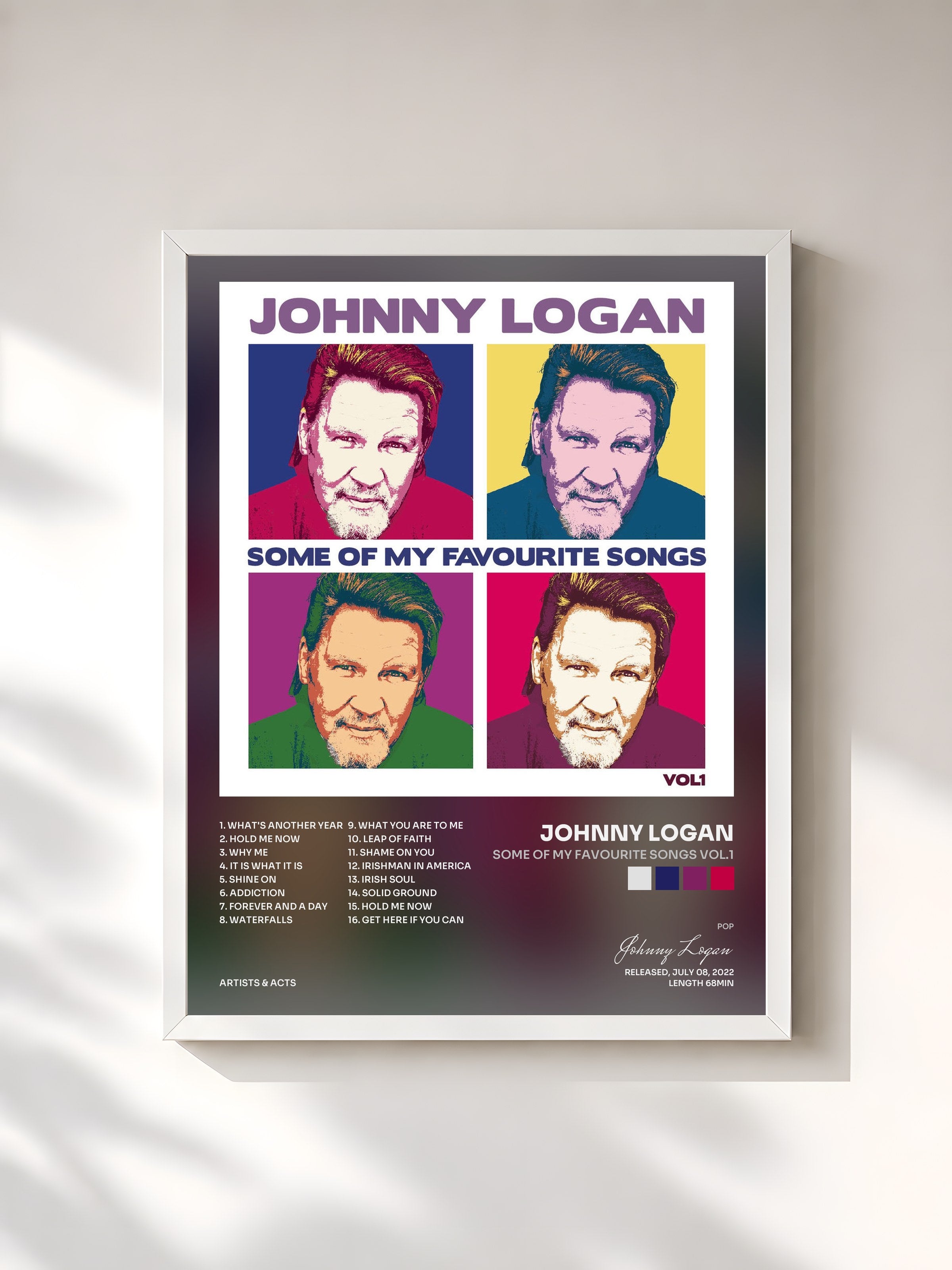 #blanc Tableau de l'album Some Of My Favourite Songs Vol.1 de Johnny Logan, cadre blanc, imprimé et encadré en France