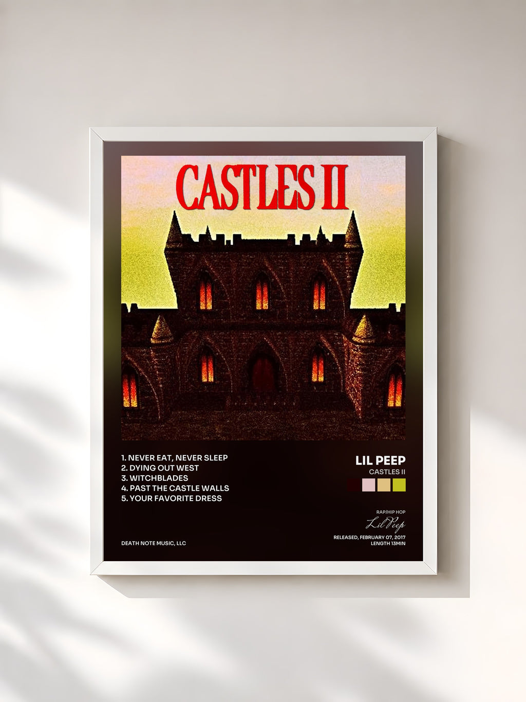 #blanc Tableau de l'album CASTLES II de Lil Peep, cadre blanc, imprimé et encadré en France