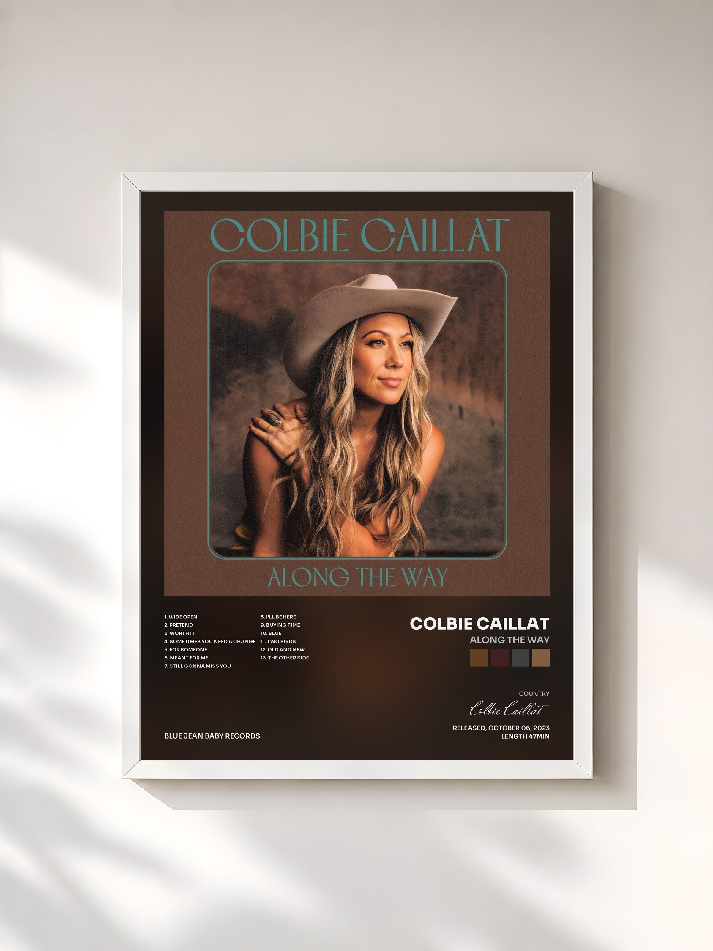 #blanc Tableau de l'album Along The Way de Colbie Caillat, cadre blanc, imprimé et encadré en France