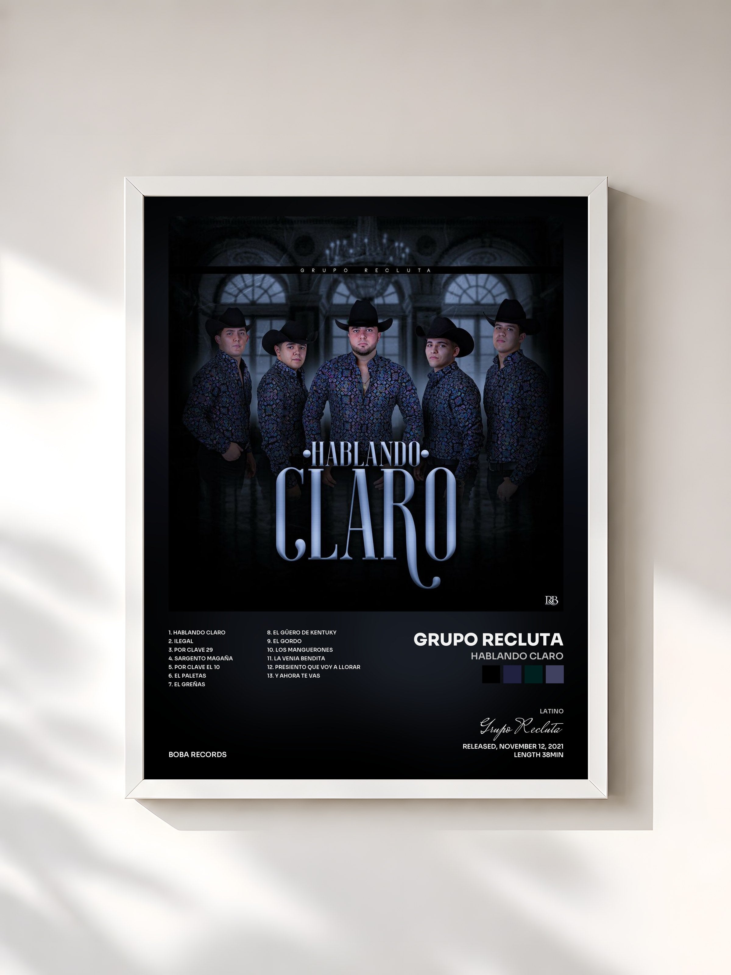 #blanc Tableau de l'album Hablando Claro de Grupo Recluta, cadre blanc, imprimé et encadré en France