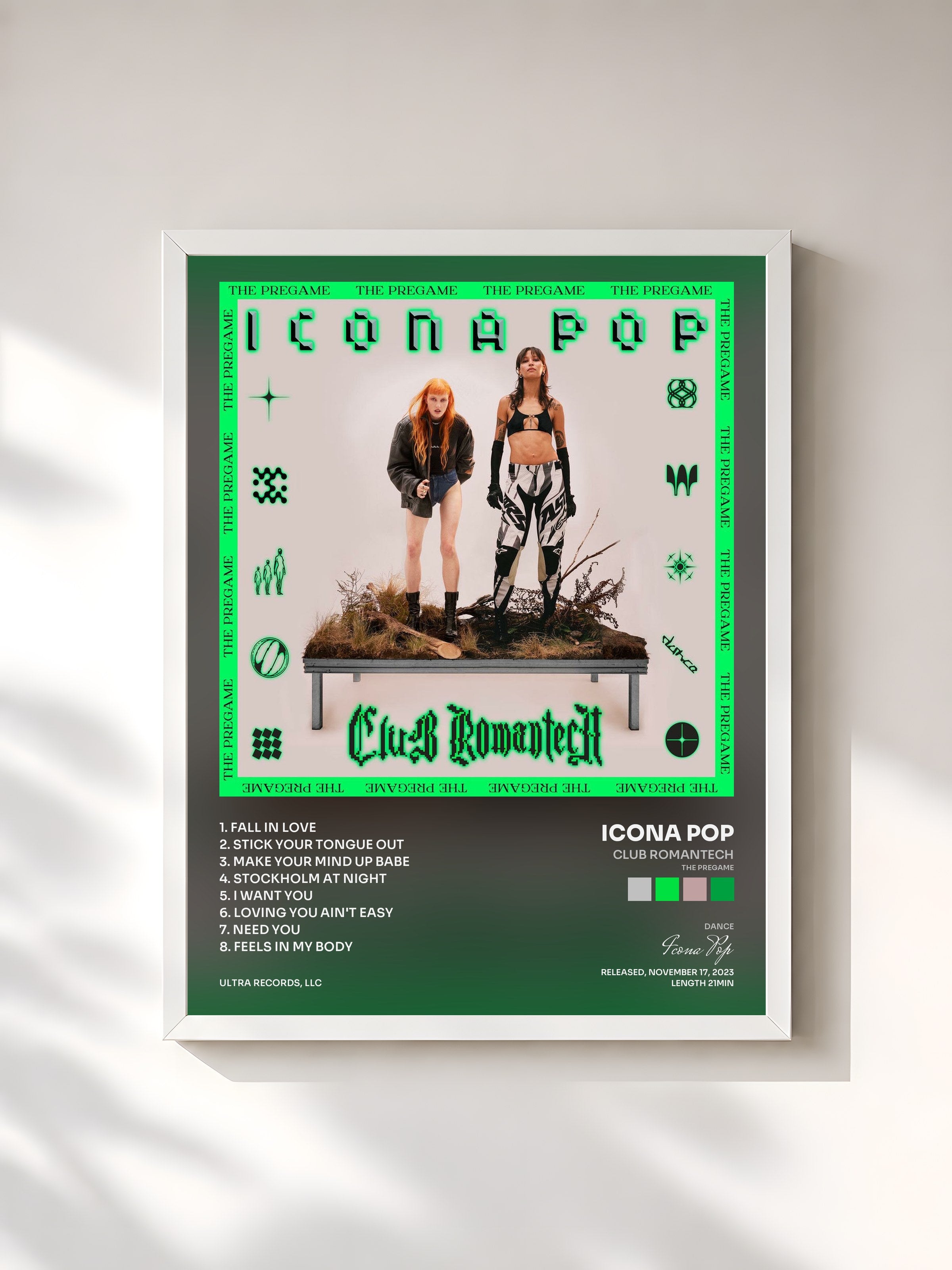 #blanc Tableau de l'album Club Romantech (The Pregame) de Icona Pop, cadre blanc, imprimé et encadré en France