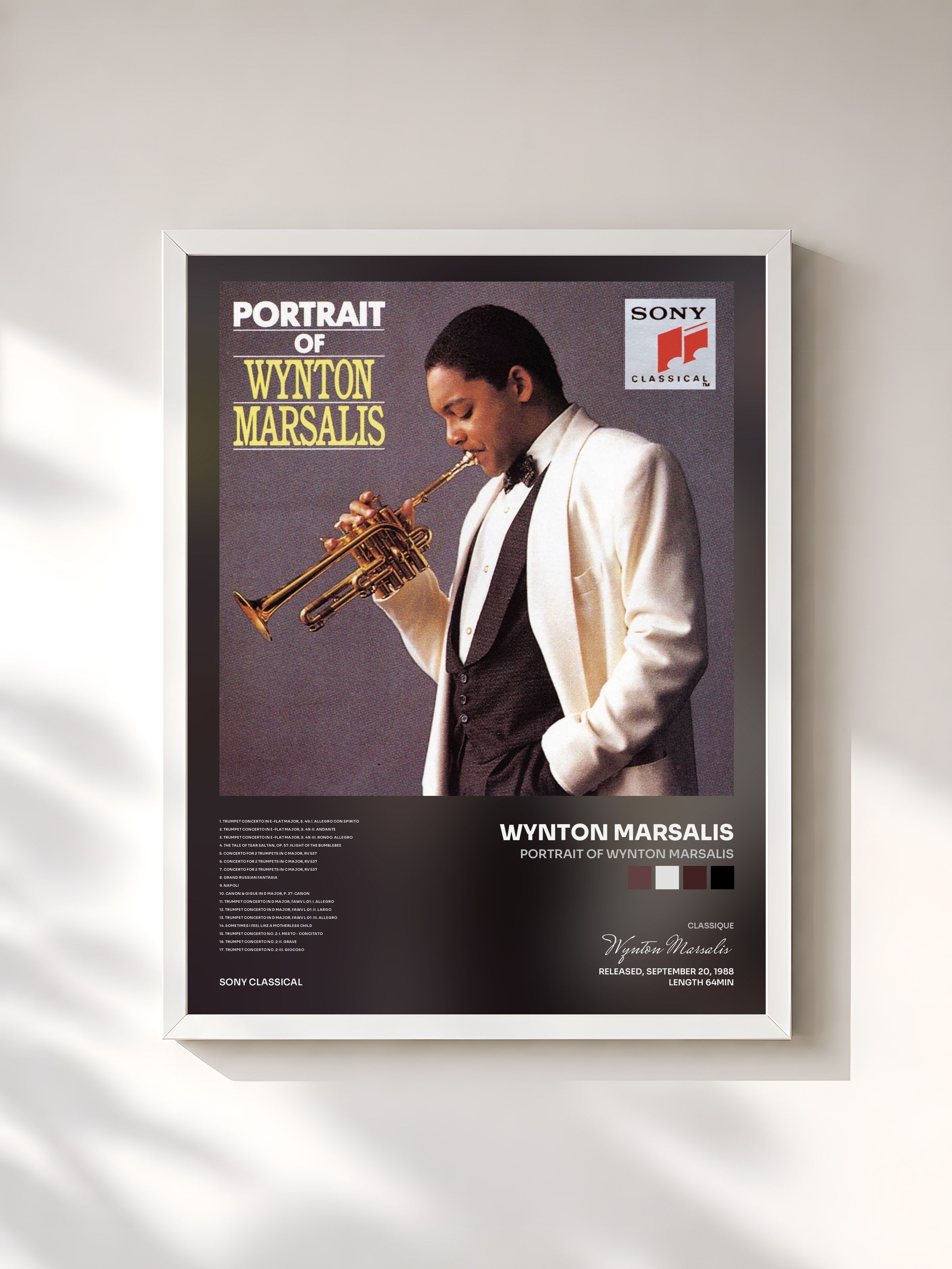 #blanc Tableau de l'album Portrait of Wynton Marsalis de Wynton Marsalis, cadre blanc, imprimé et encadré en France