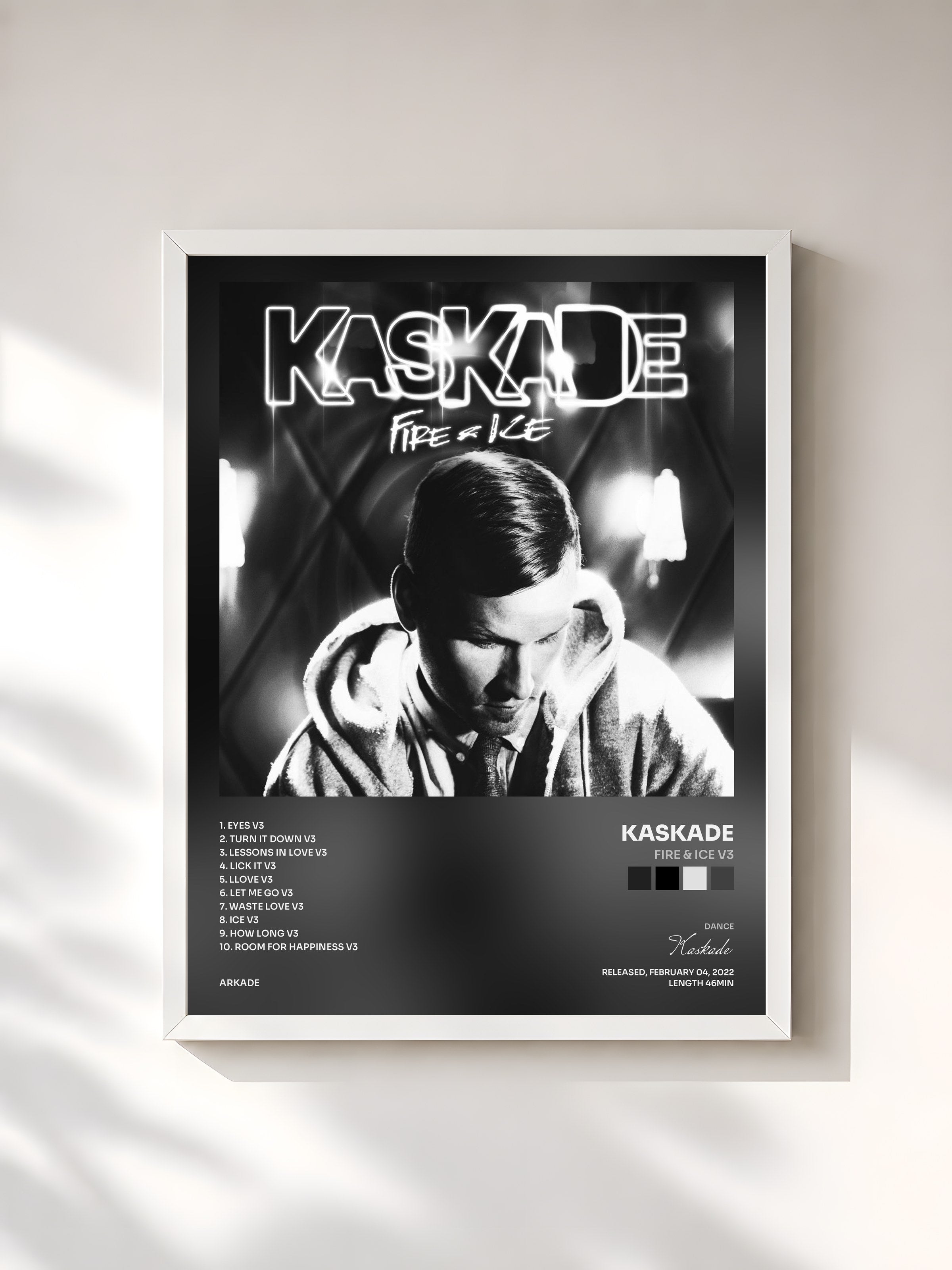 #blanc Tableau de l'album Fire & Ice v3 de Kaskade, cadre blanc, imprimé et encadré en France