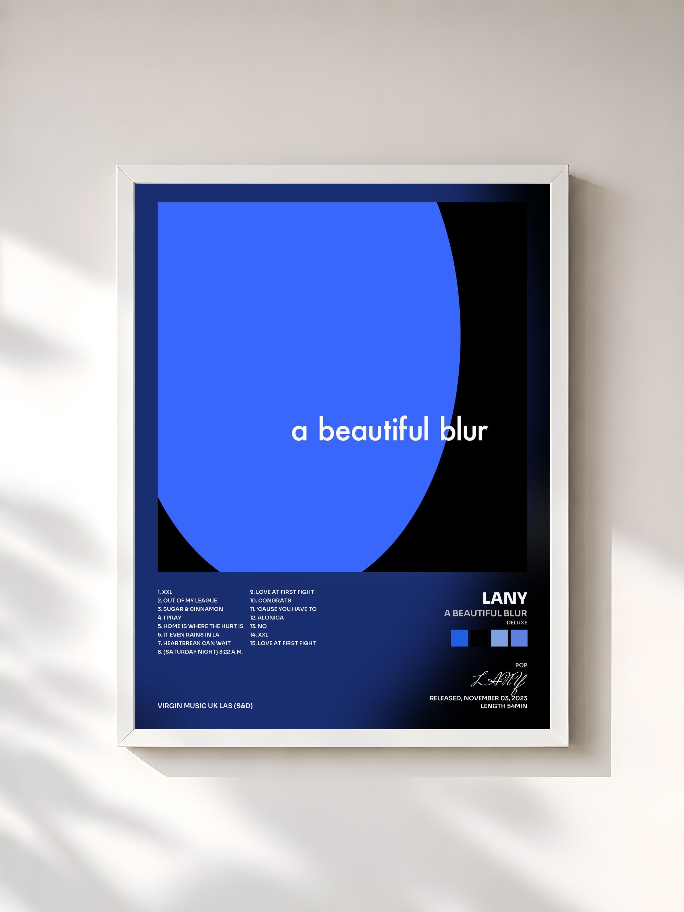 #blanc Tableau de l'album a beautiful blur (deluxe) de LANY, cadre blanc, imprimé et encadré en France