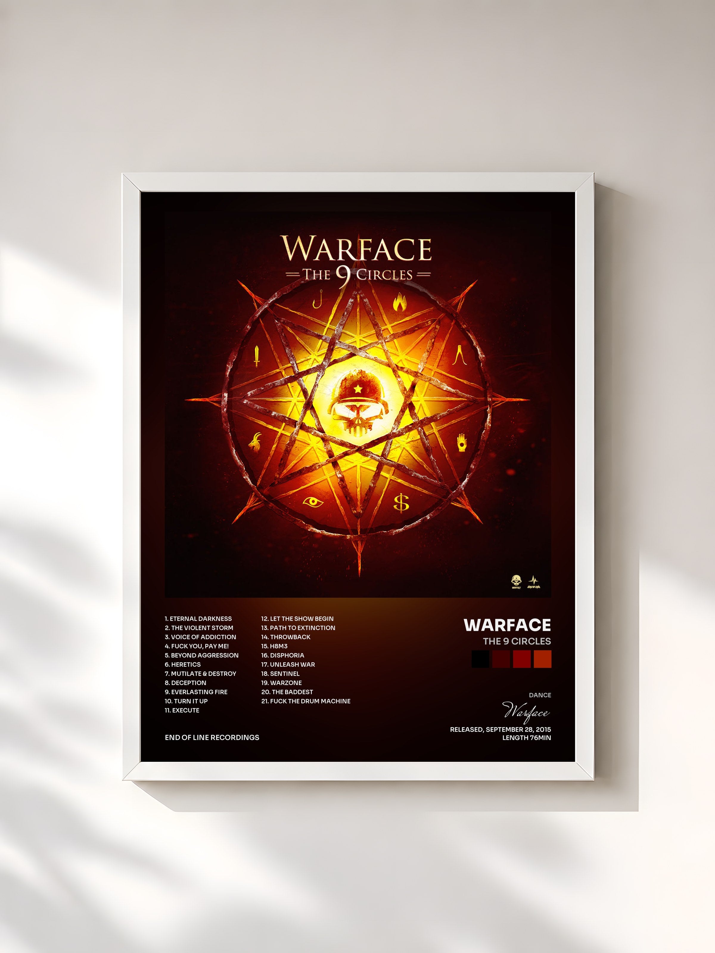 #blanc Tableau de l'album The 9 Circles de Warface, cadre blanc, imprimé et encadré en France