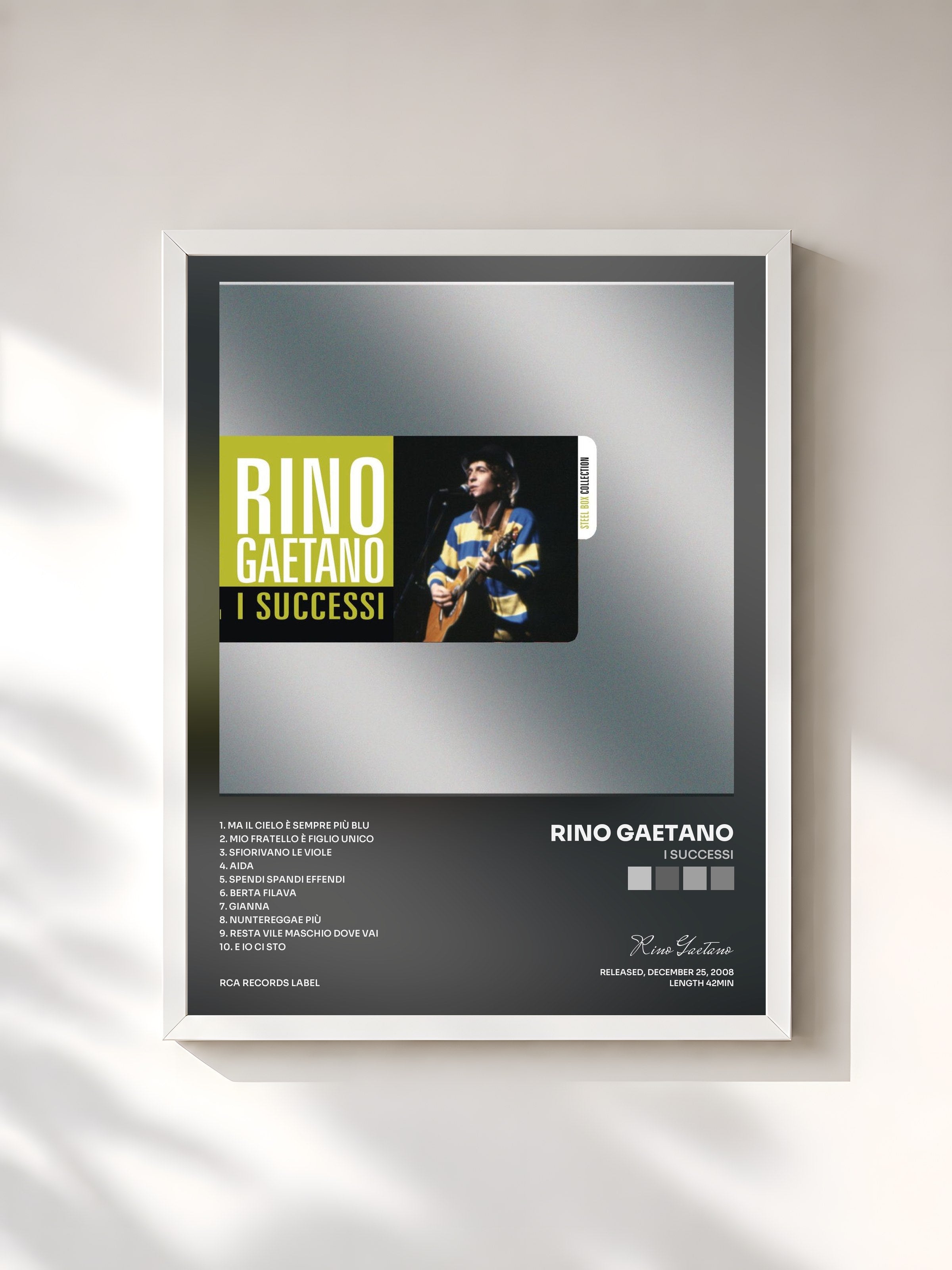 #blanc Tableau de l'album I Successi de Rino Gaetano, cadre blanc, imprimé et encadré en France