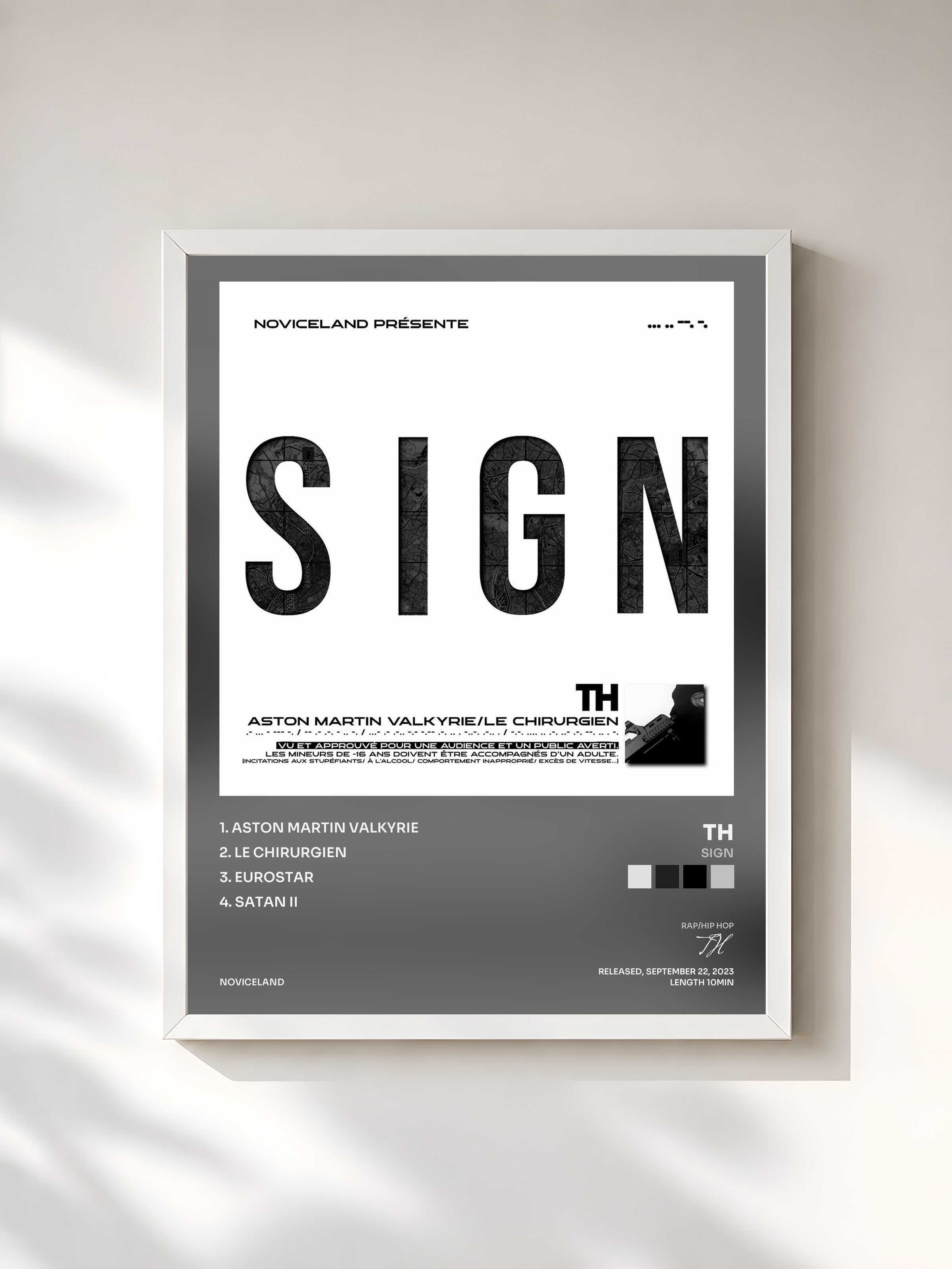 #blanc Tableau de l'album SIGN de TH, cadre blanc, imprimé et encadré en France