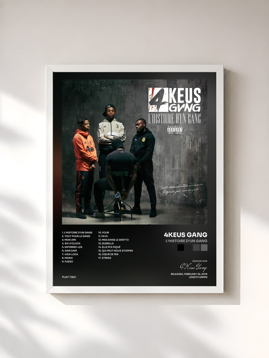 #blanc Tableau de l'album L'histoire d'un gang de 4Keus Gang, cadre blanc, imprimé et encadré en France