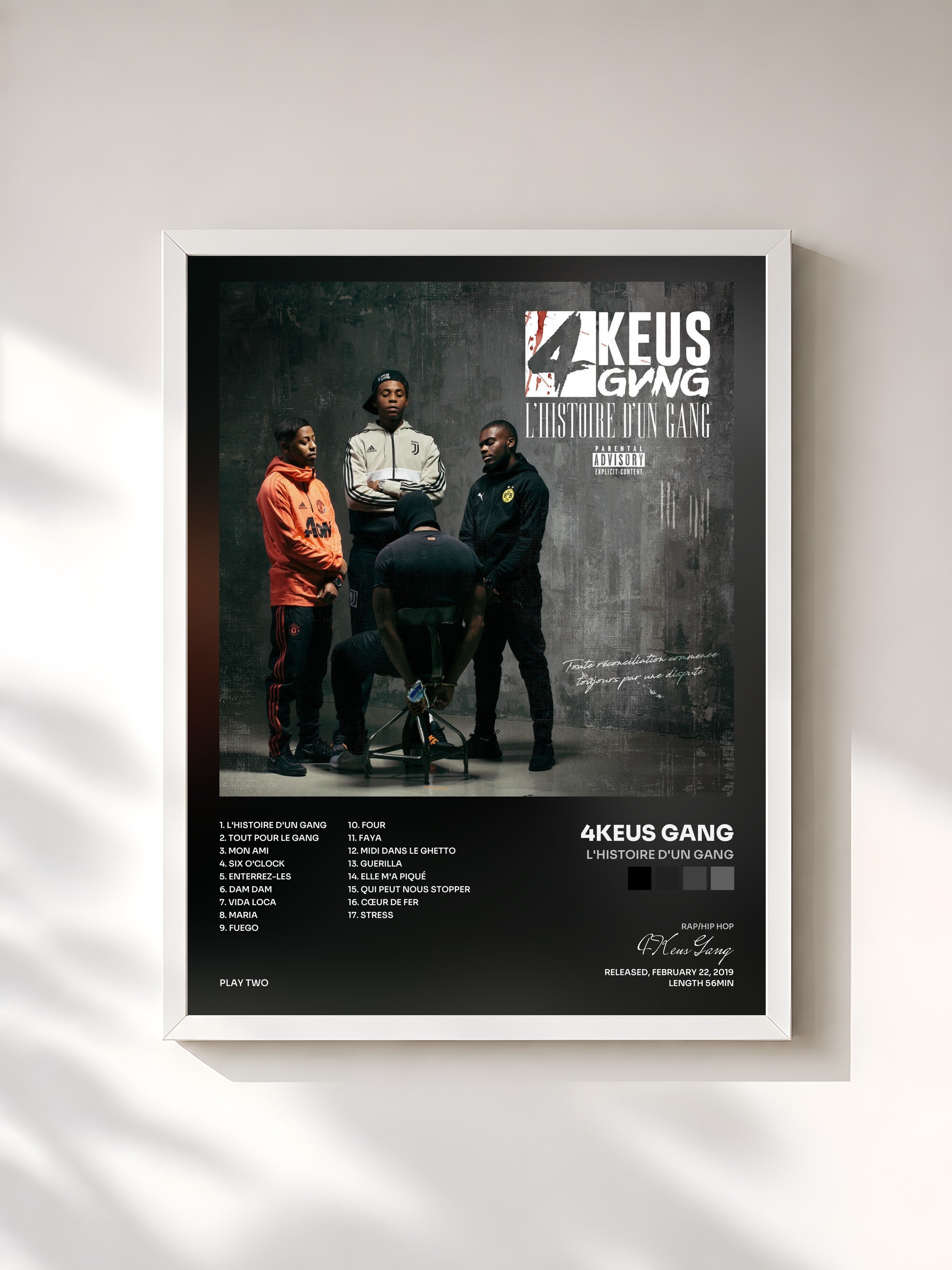 #blanc Tableau de l'album L'histoire d'un gang de 4Keus Gang, cadre blanc, imprimé et encadré en France