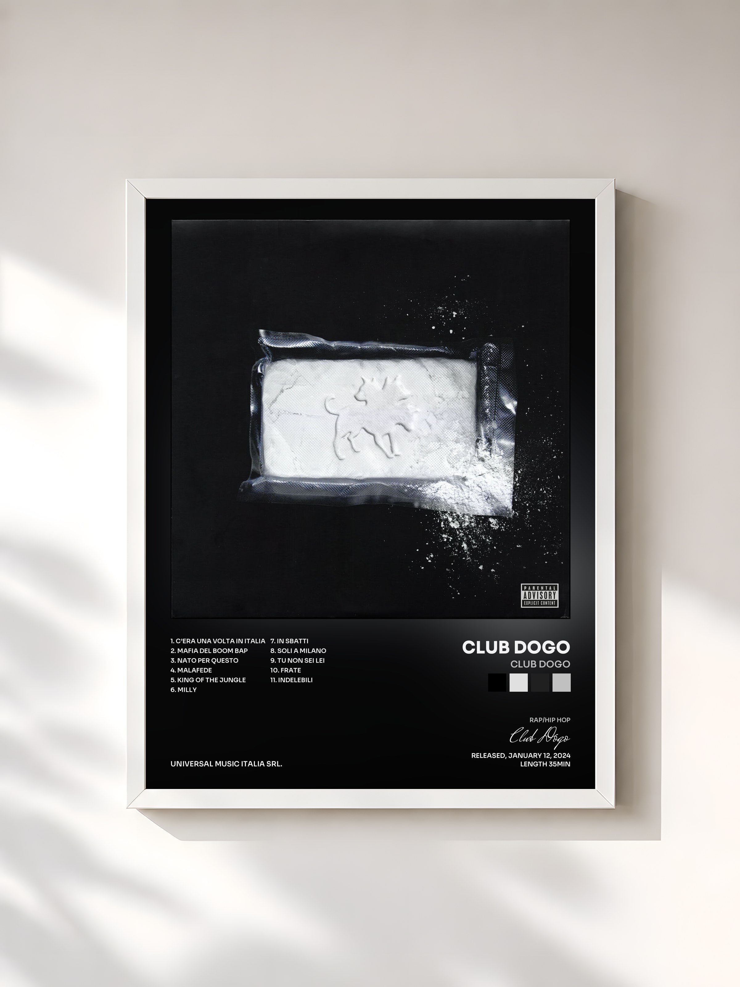#blanc Tableau de l'album Club Dogo de Club Dogo, cadre blanc, imprimé et encadré en France