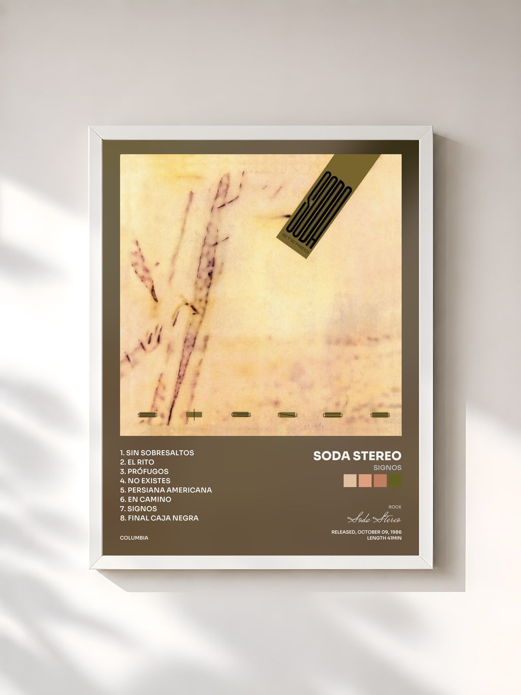 #blanc Tableau de l'album Signos de Soda Stereo, cadre blanc, imprimé et encadré en France