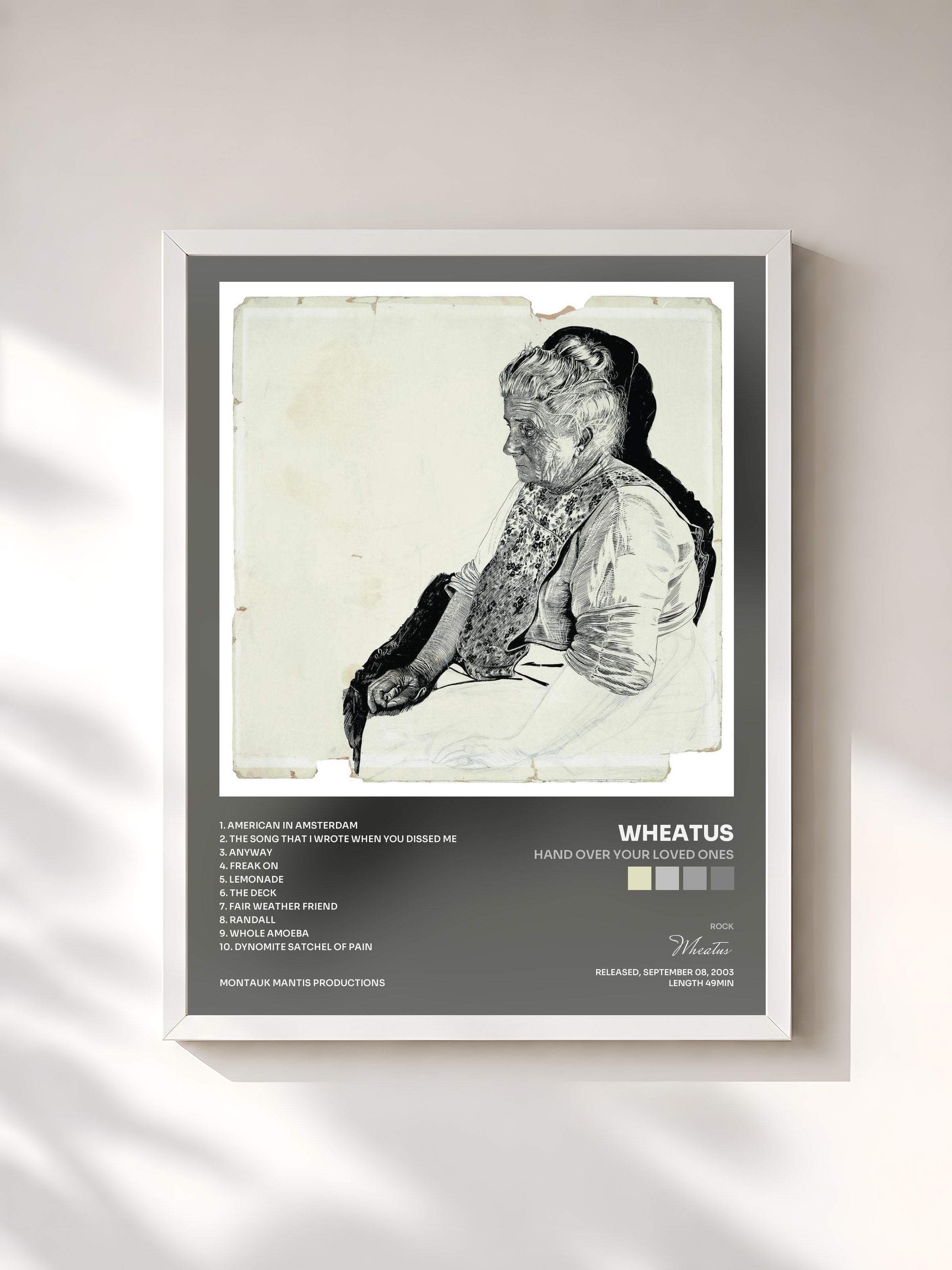 #blanc Tableau de l'album Hand Over Your Loved Ones de Wheatus, cadre blanc, imprimé et encadré en France