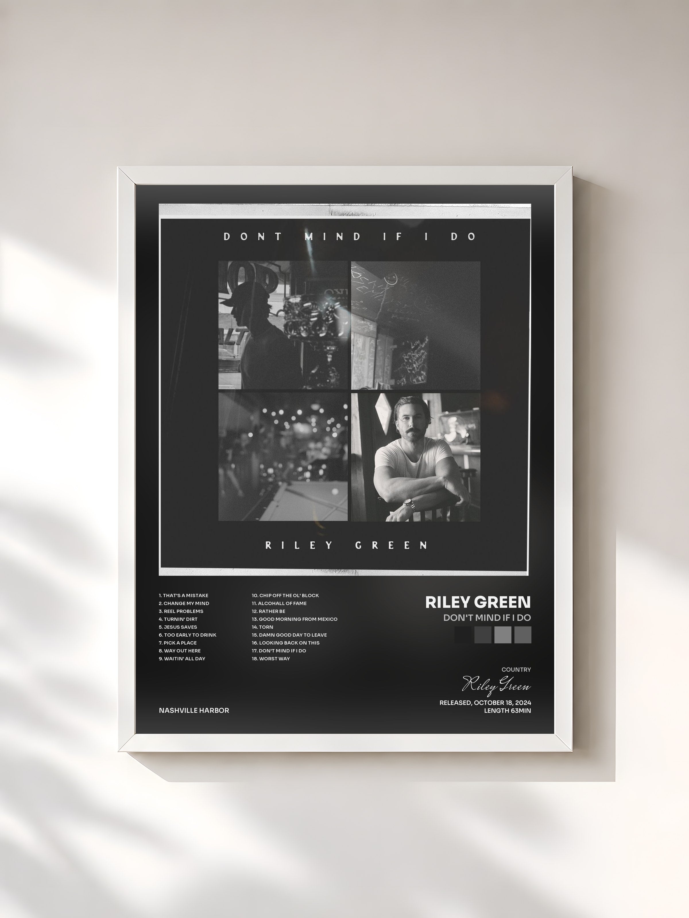 #blanc Tableau de l'album Don't Mind If I Do de Riley Green, cadre blanc, imprimé et encadré en France