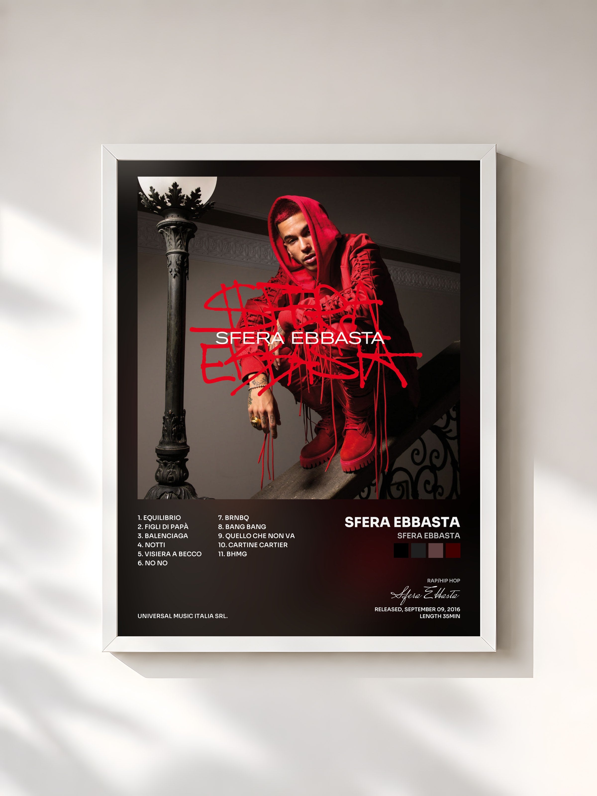#blanc Tableau de l'album Sfera Ebbasta de Sfera Ebbasta, cadre blanc, imprimé et encadré en France