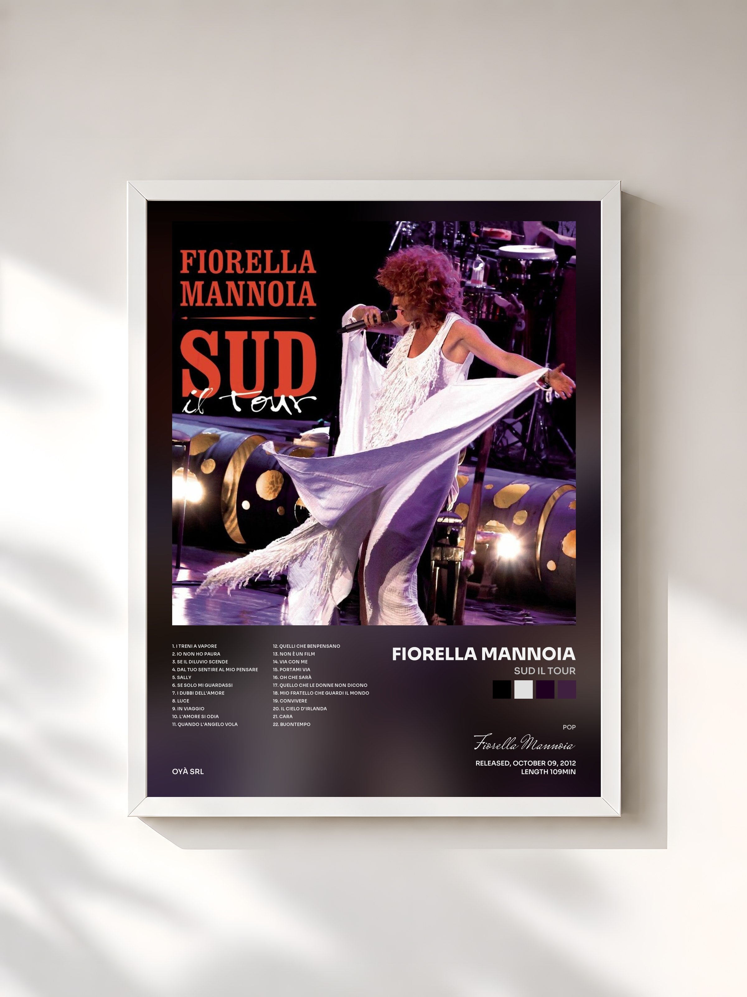 #blanc Tableau de l'album Sud il Tour de Fiorella Mannoia, cadre blanc, imprimé et encadré en France