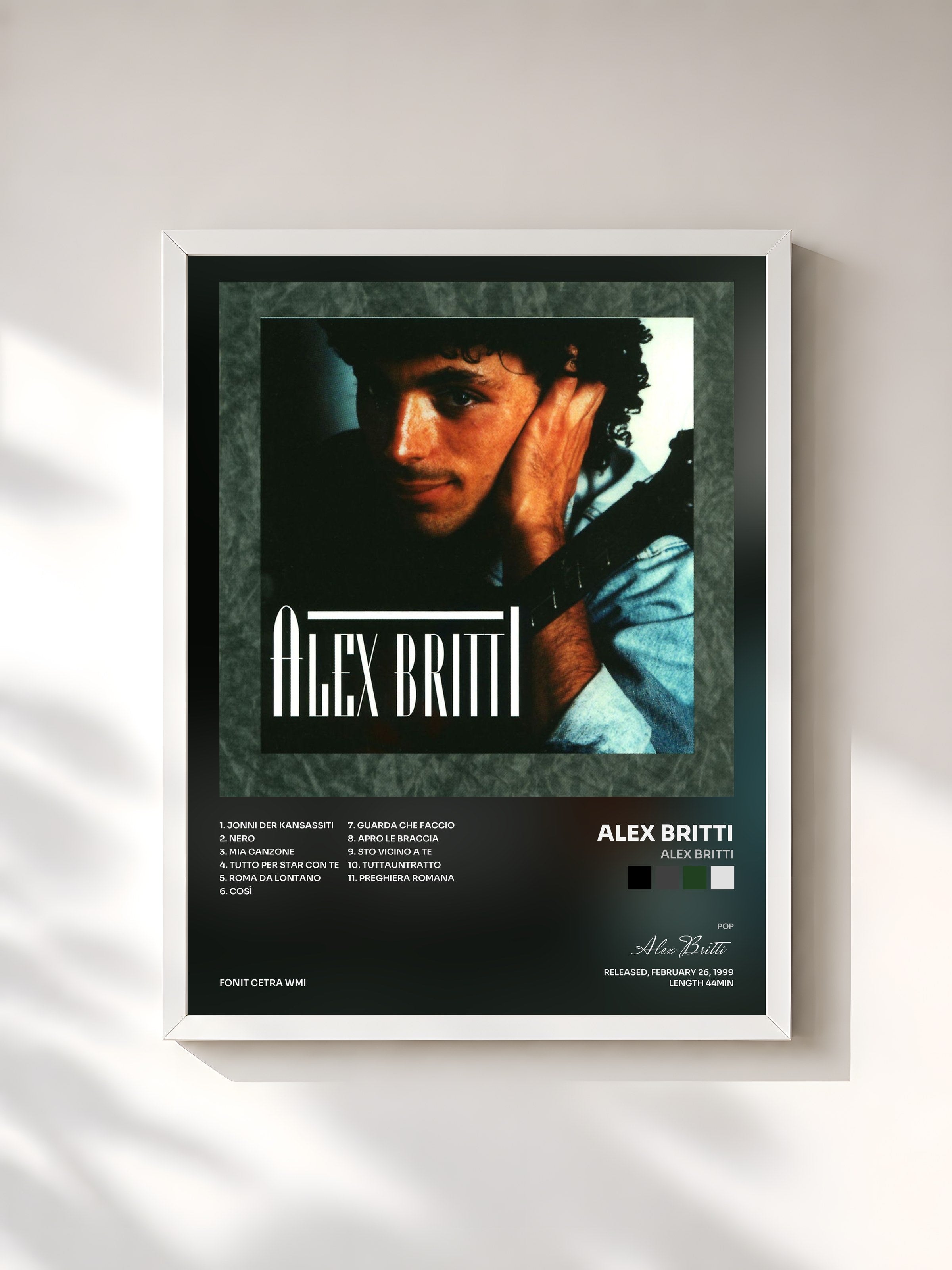 #blanc Tableau de l'album ALEX BRITTI de Alex Britti, cadre blanc, imprimé et encadré en France