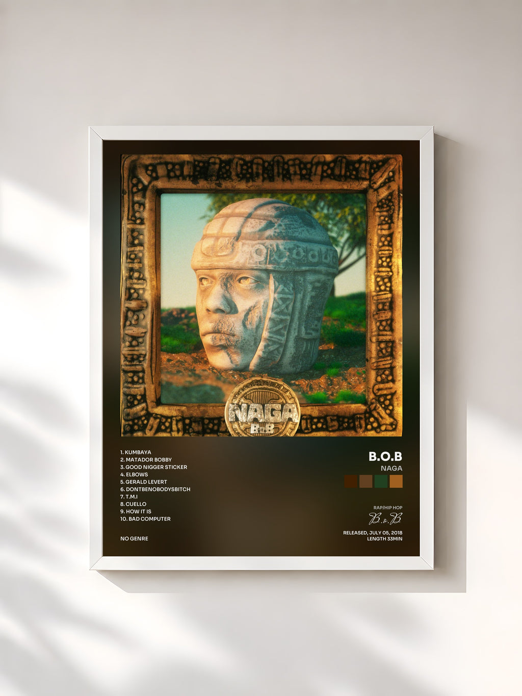 #blanc Tableau de l'album NAGA de B.o.B, cadre blanc, imprimé et encadré en France