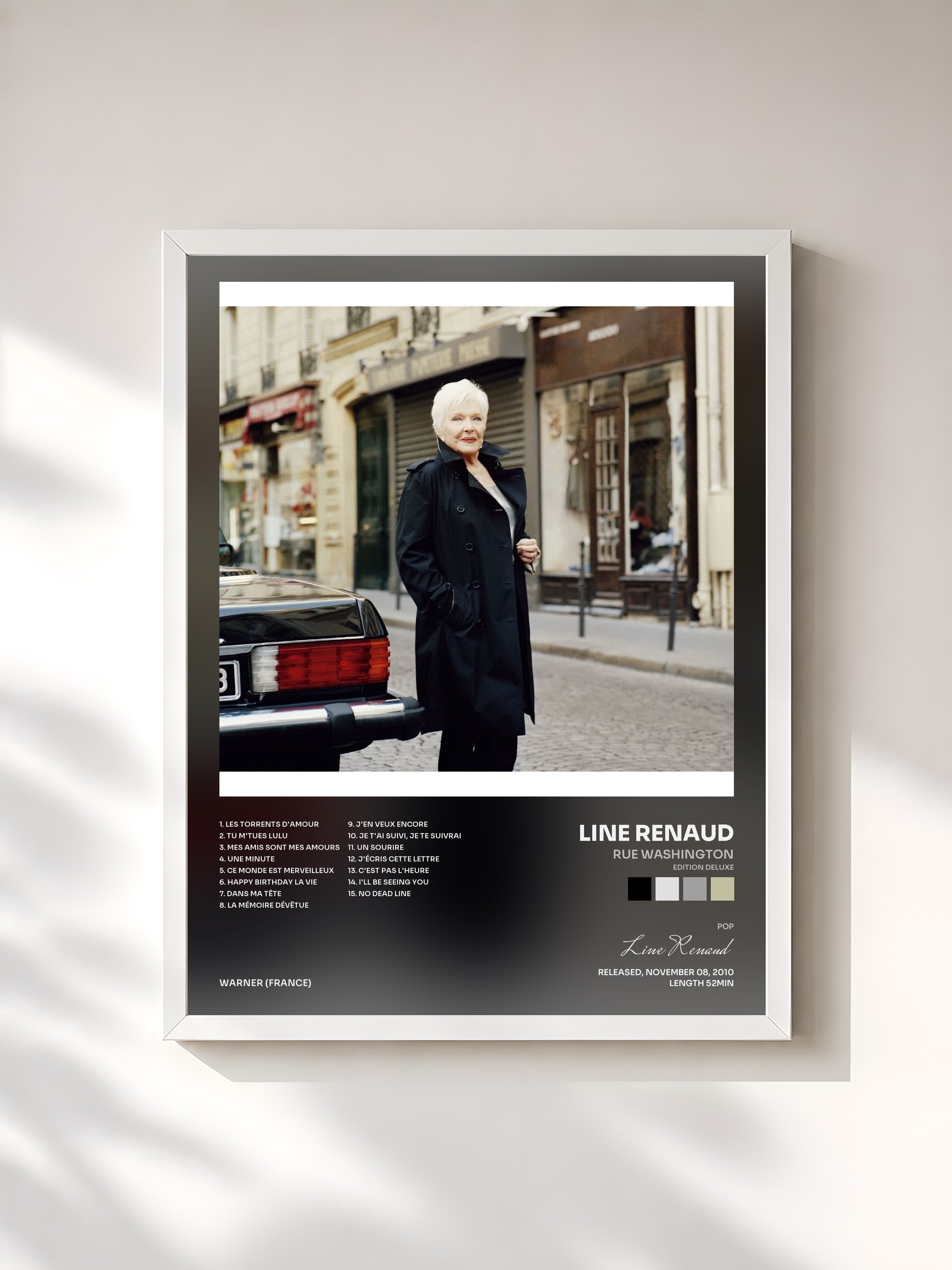 #blanc Tableau de l'album Rue Washington (Edition Deluxe) de Line Renaud, cadre blanc, imprimé et encadré en France
