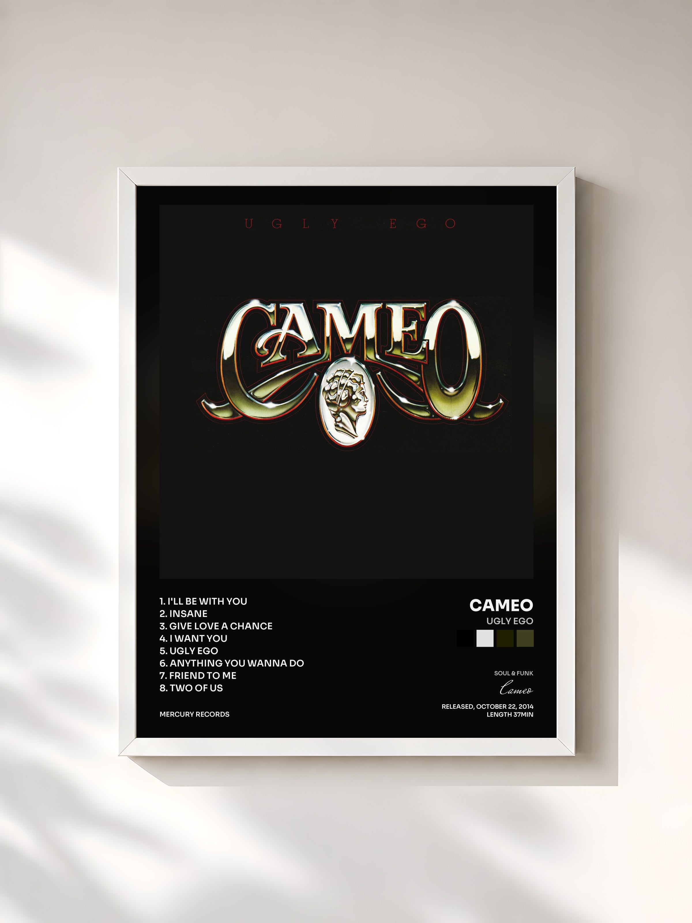 #blanc Tableau de l'album Ugly Ego de Cameo, cadre blanc, imprimé et encadré en France