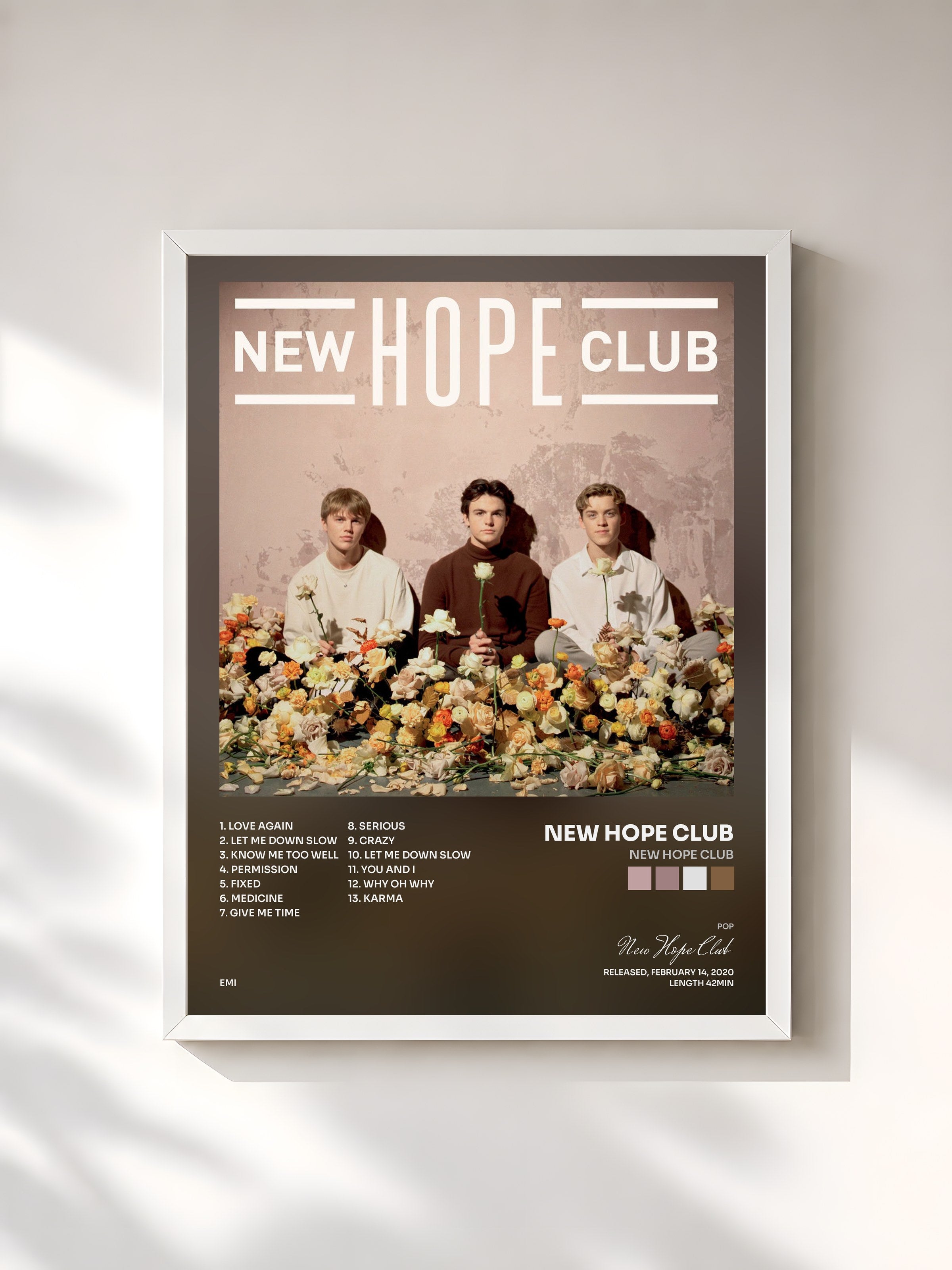 #blanc Tableau de l'album New Hope Club de New Hope Club, cadre blanc, imprimé et encadré en France