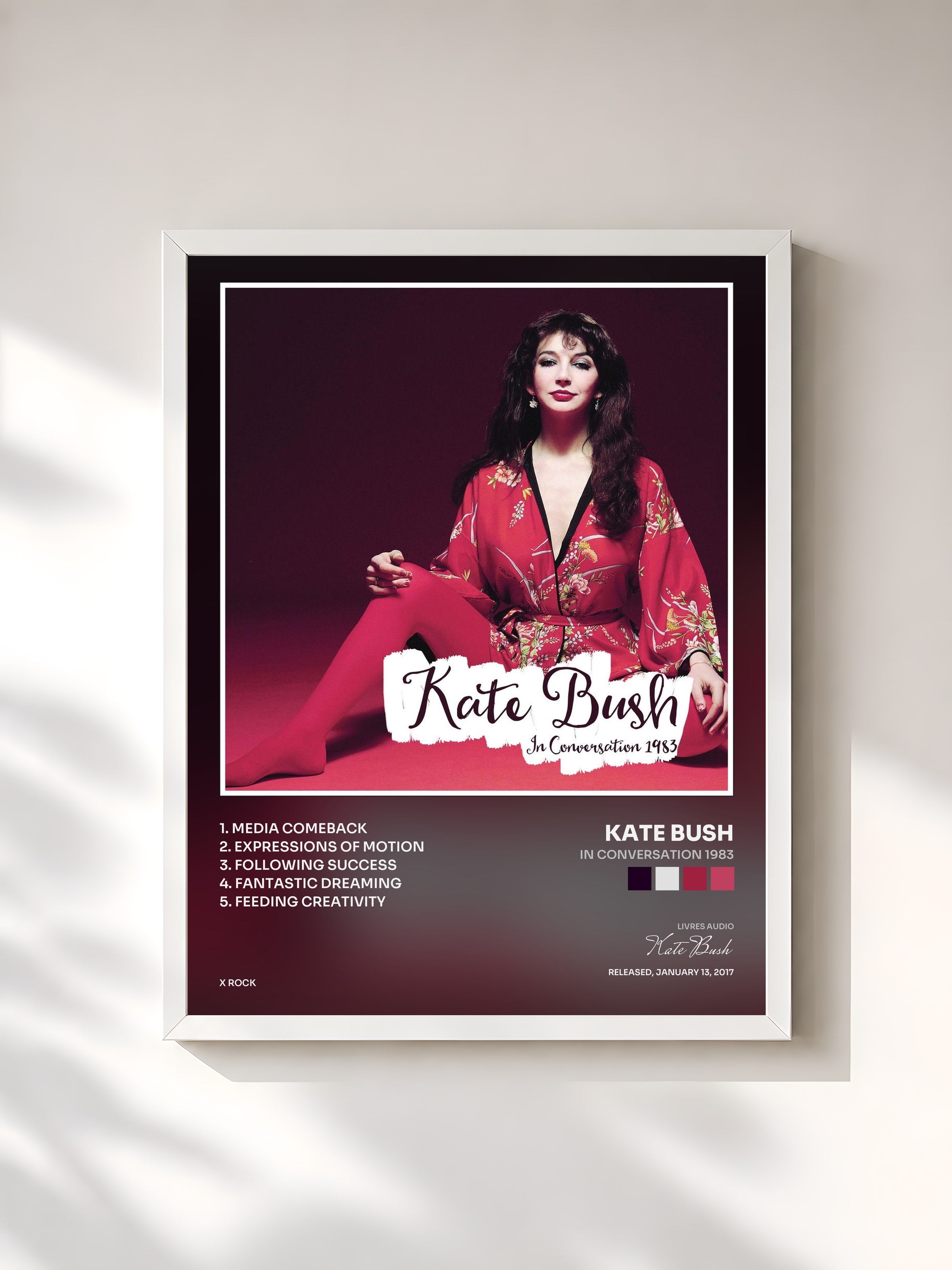#blanc Tableau de l'album In Conversation 1983 de Kate Bush, cadre blanc, imprimé et encadré en France