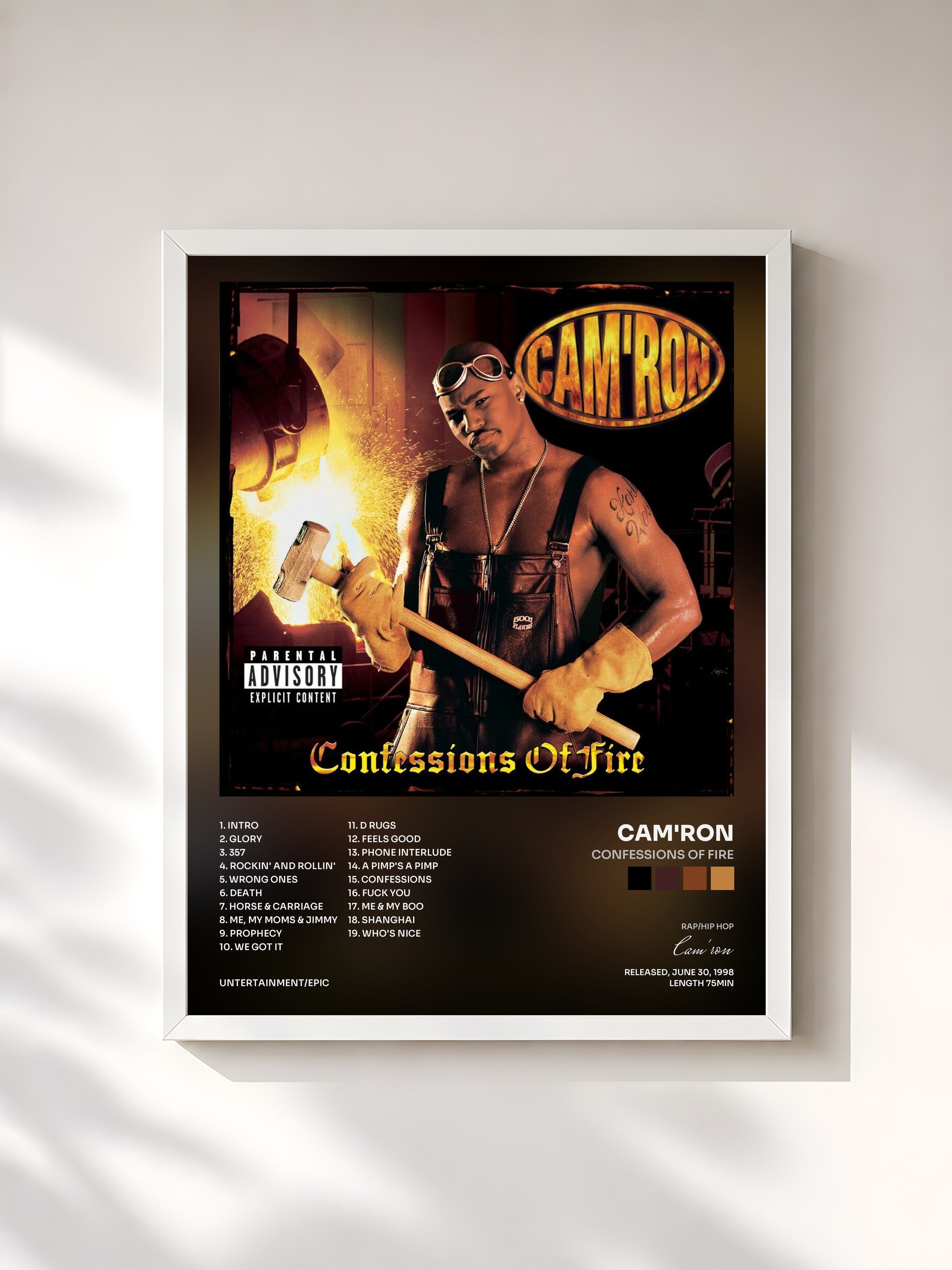 #blanc Tableau de l'album Confessions Of Fire de Cam'ron, cadre blanc, imprimé et encadré en France