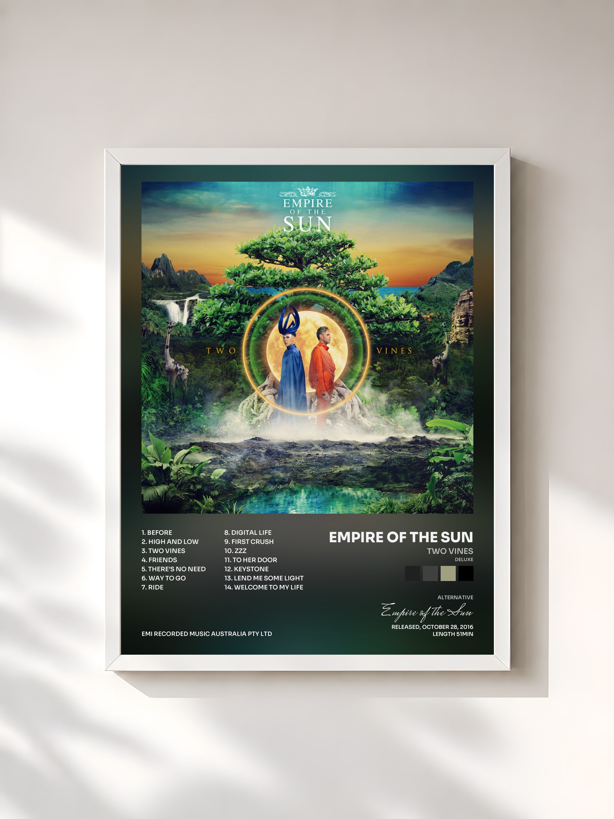 #blanc Tableau de l'album Two Vines (Deluxe) de Empire of the Sun, cadre blanc, imprimé et encadré en France