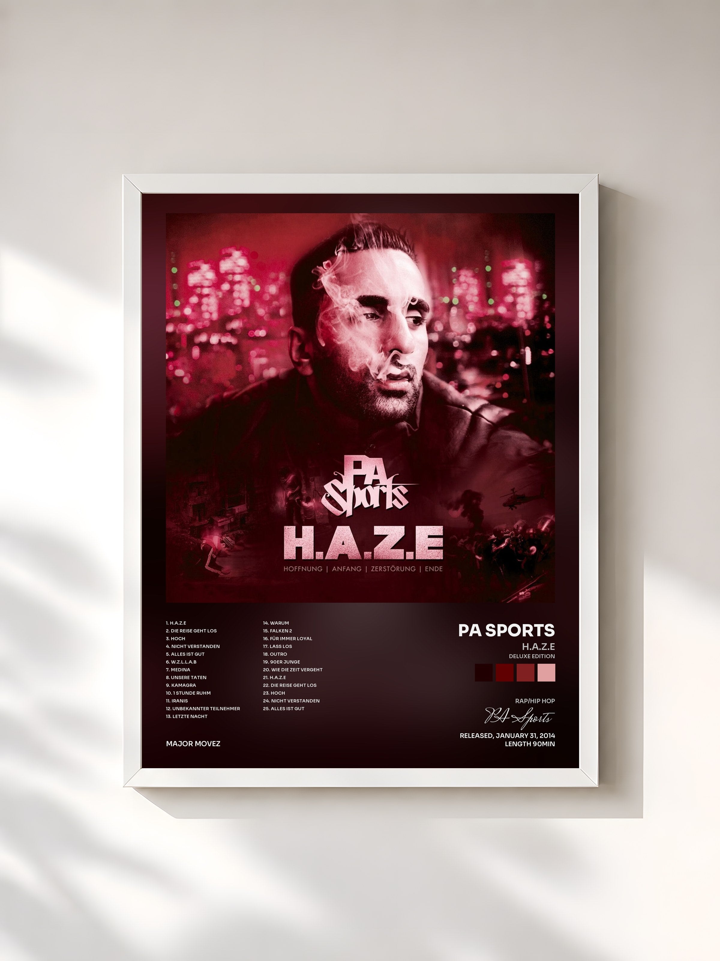 #blanc Tableau de l'album H.A.Z.E (Deluxe Edition) de PA Sports, cadre blanc, imprimé et encadré en France