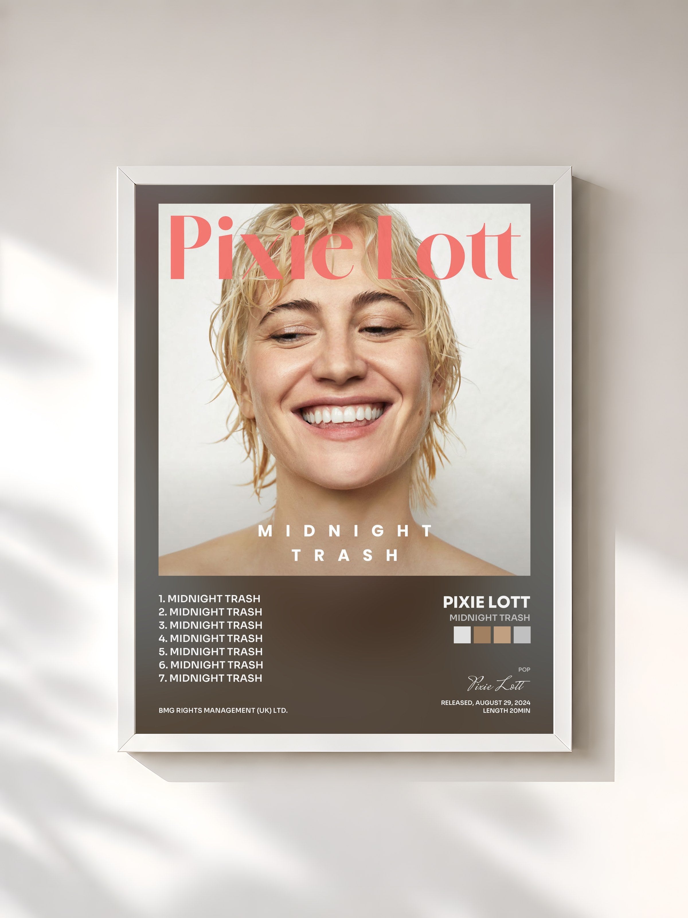 #blanc Tableau de l'album Midnight Trash de Pixie Lott, cadre blanc, imprimé et encadré en France